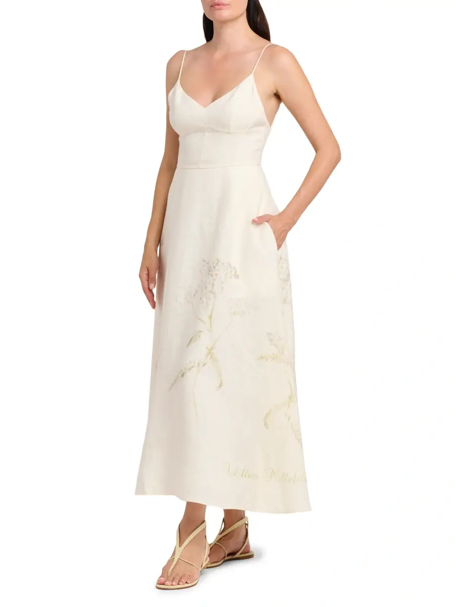Alberta Ferretti Women's Floral Linen Maxi Dress | Thumbnail 4 Alberta Ferretti Women's Floral Linen Maxi Dress | Thumbnail 4