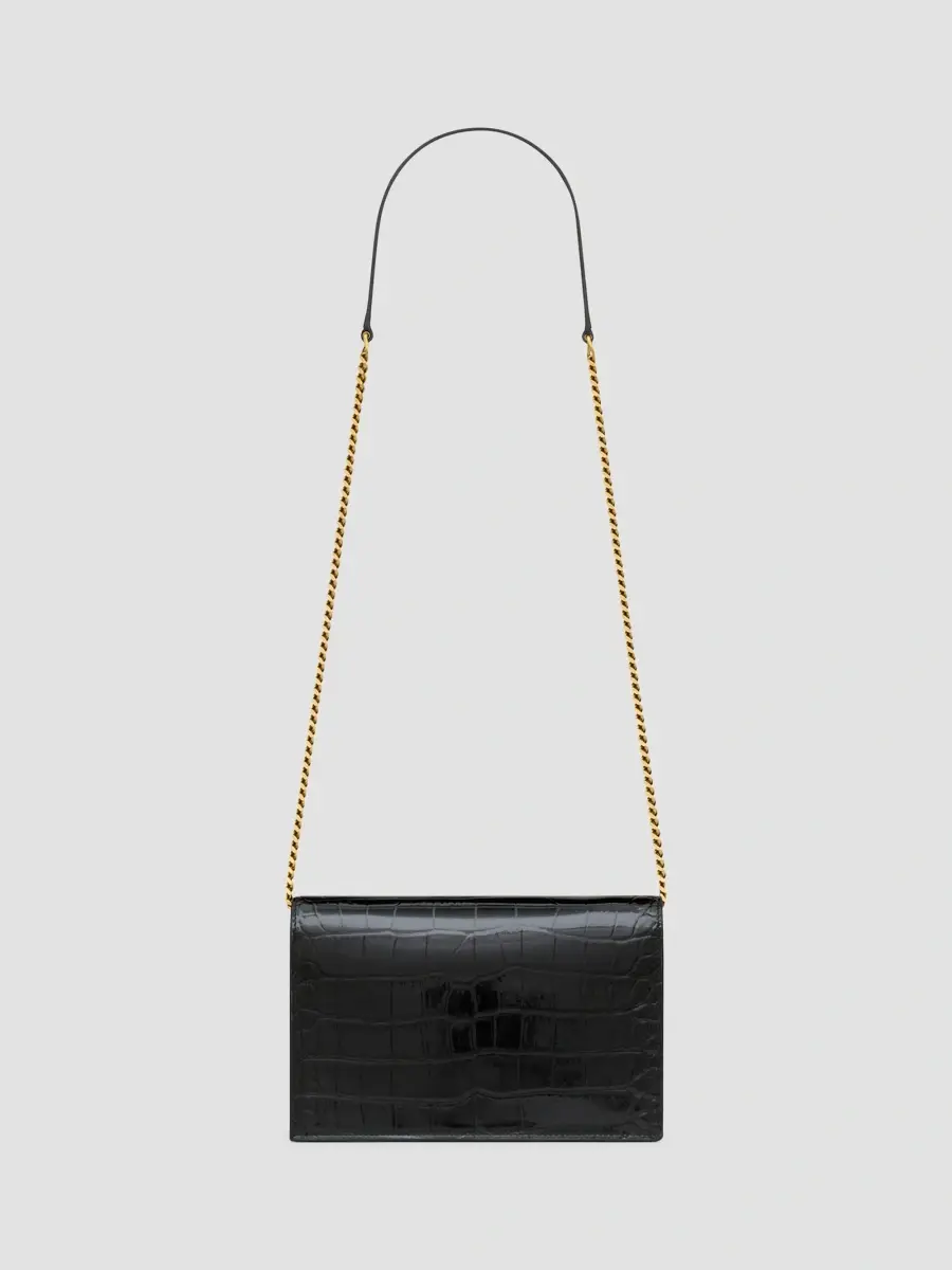 Saint Laurent Women's Cassandre Envelope Chain Wallet in Crocodile-Embossed Patent Leather | Thumbnail 3