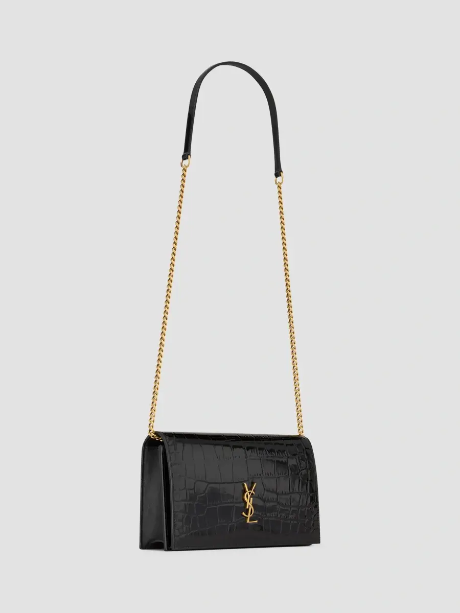 Saint Laurent Women's Cassandre Envelope Chain Wallet in Crocodile-Embossed Patent Leather | Thumbnail 5