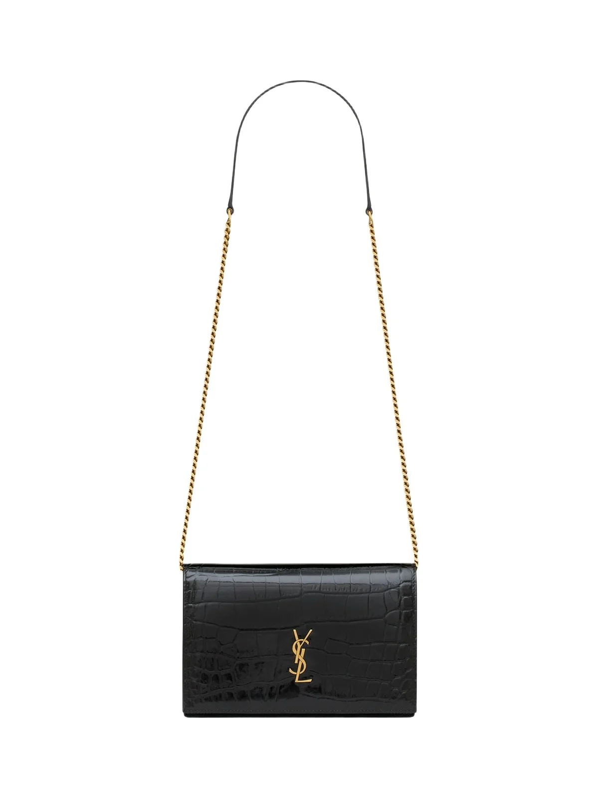 Women's Cassandre Envelope Chain Wallet in Crocodile-Embossed Patent Leather Women's Cassandre Envelope Chain Wallet in Crocodile-Embossed Patent Leather