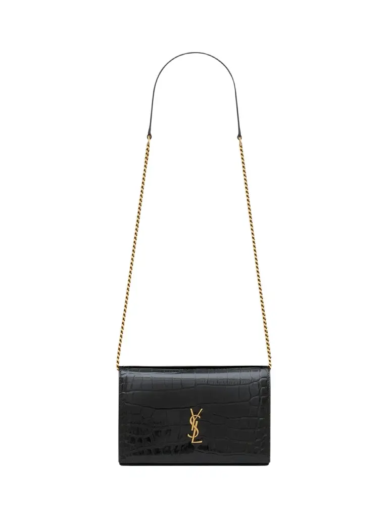 Women's Cassandre Envelope Chain Wallet in Crocodile-Embossed Patent Leather Women's Cassandre Envelope Chain Wallet in Crocodile-Embossed Patent Leather
