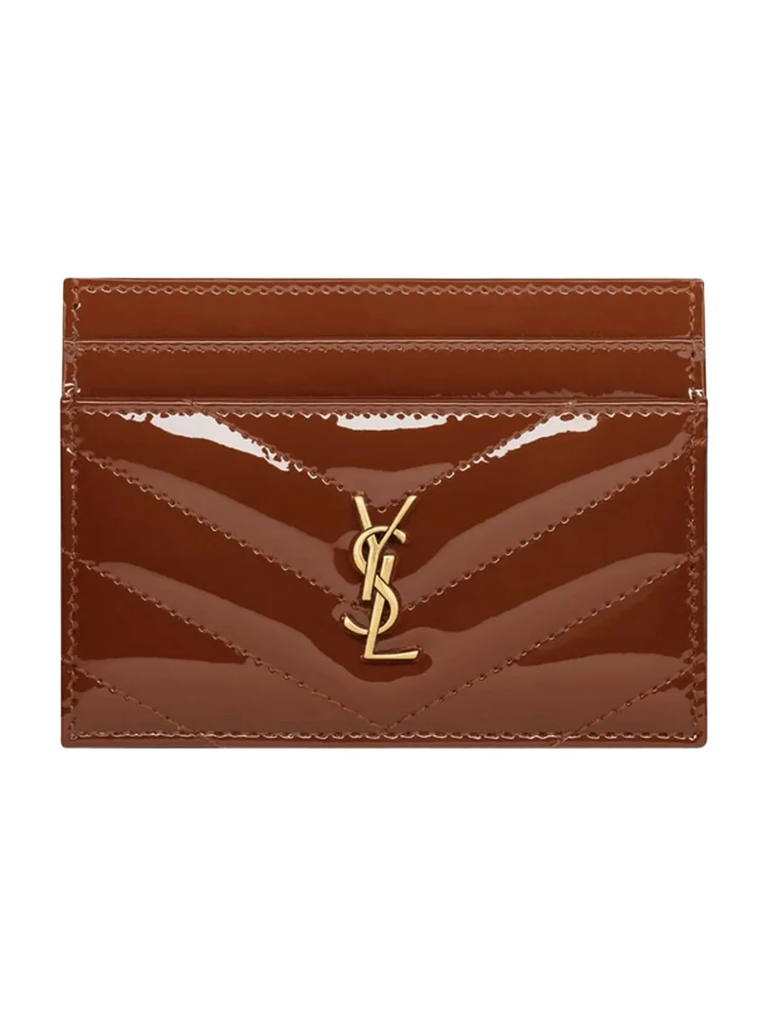 Saint Laurent Women's Cassandre Card Case in Patent Leather - Glazed Brown