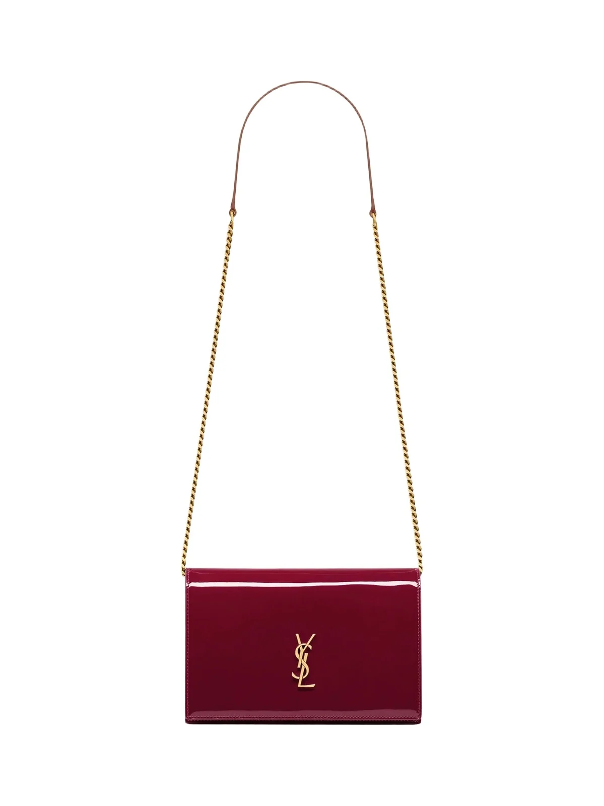 Saint Laurent Women's Cassandre Envelope Chain Wallet in Patent Leather - Grenade
