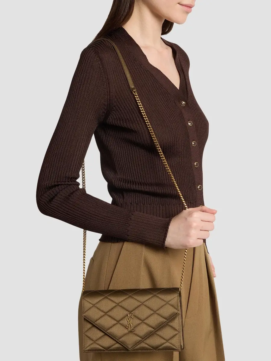 Saint Laurent Women's Paris Chain Wallet in Satin - Marron Glace | Thumbnail 3 Saint Laurent Women's Paris Chain Wallet in Satin - Marron Glace | Thumbnail 3