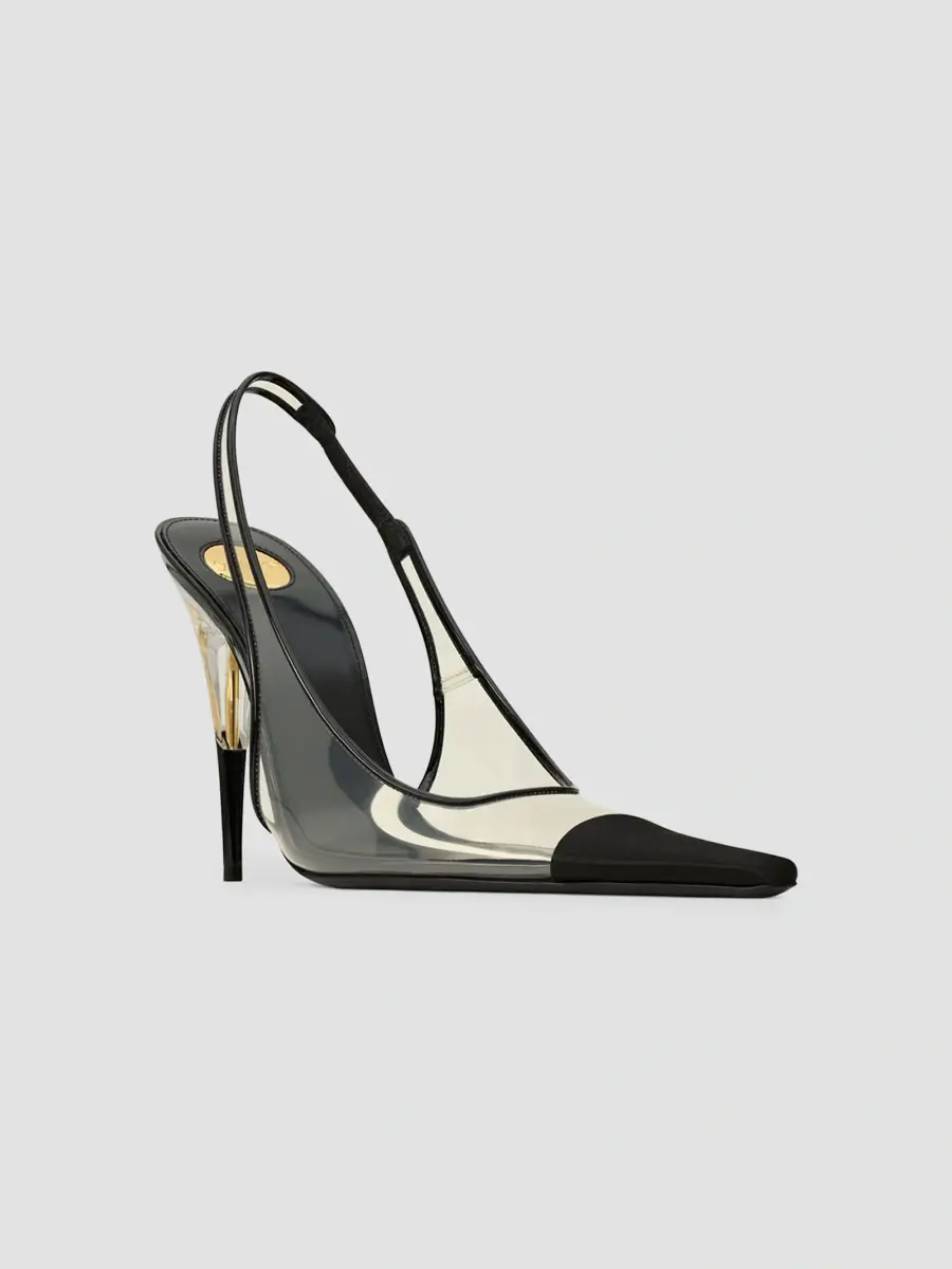 Saint Laurent Women's Romy Slingback Pumps in TPU, Satin and Patent Leather - Ivory Black | Thumbnail 2