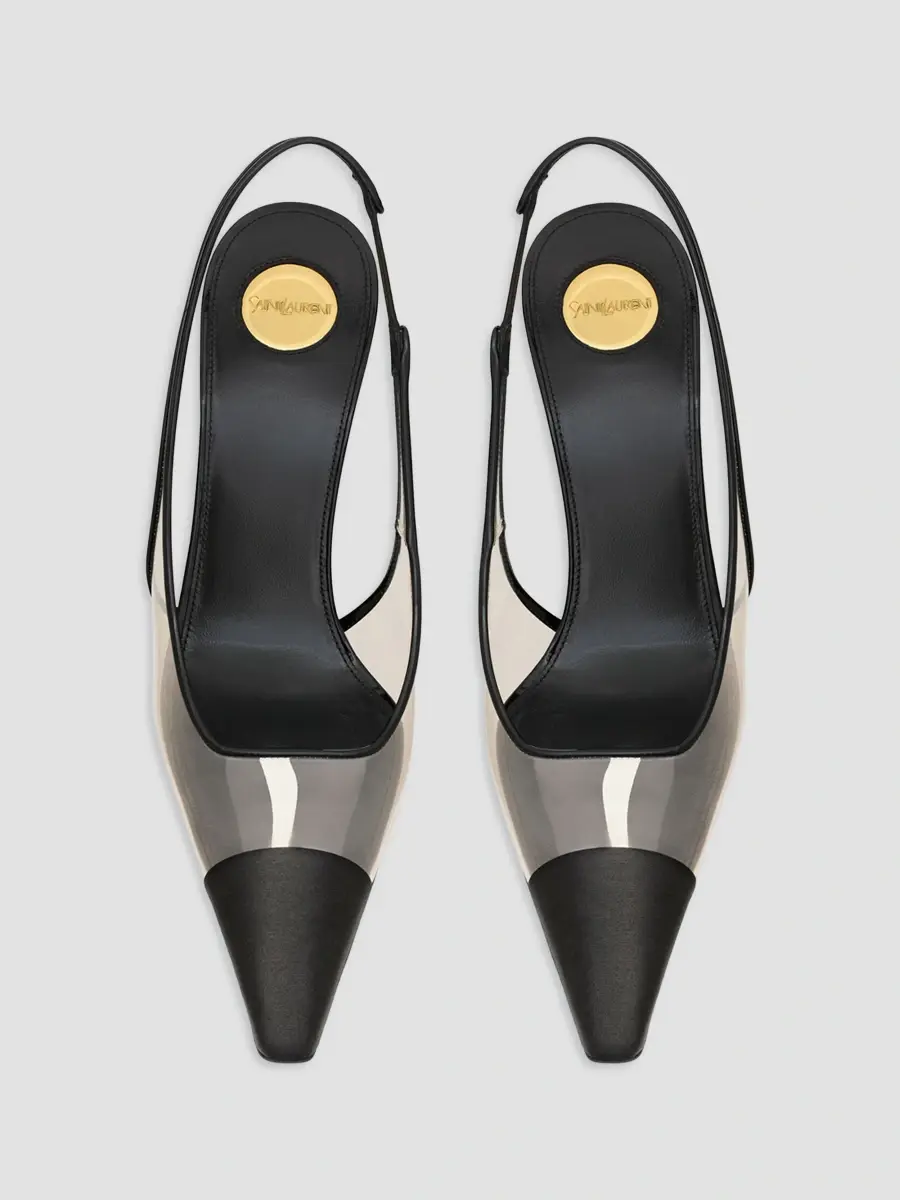 Saint Laurent Women's Romy Slingback Pumps in TPU, Satin and Patent Leather - Ivory Black | Thumbnail 3