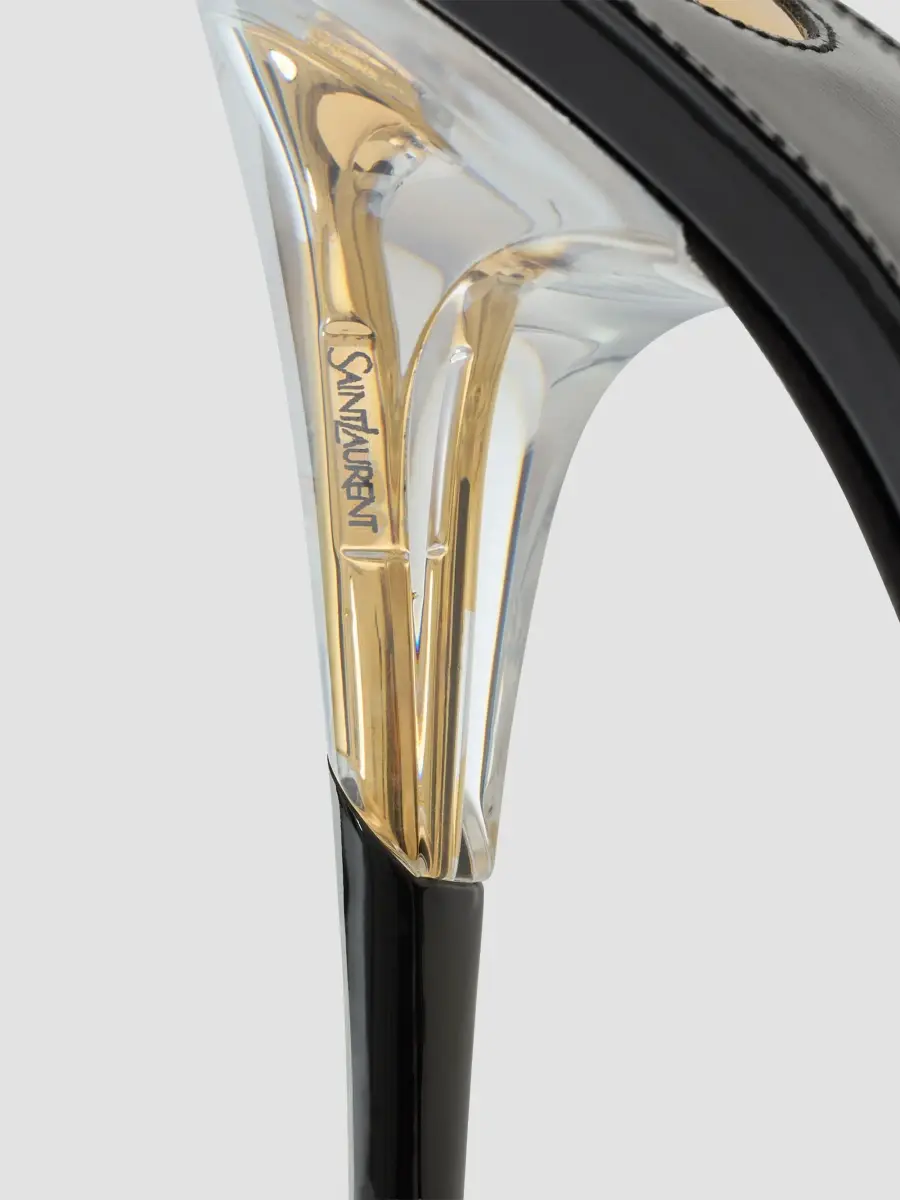 Saint Laurent Women's Romy Slingback Pumps in TPU, Satin and Patent Leather - Ivory Black | Thumbnail 4