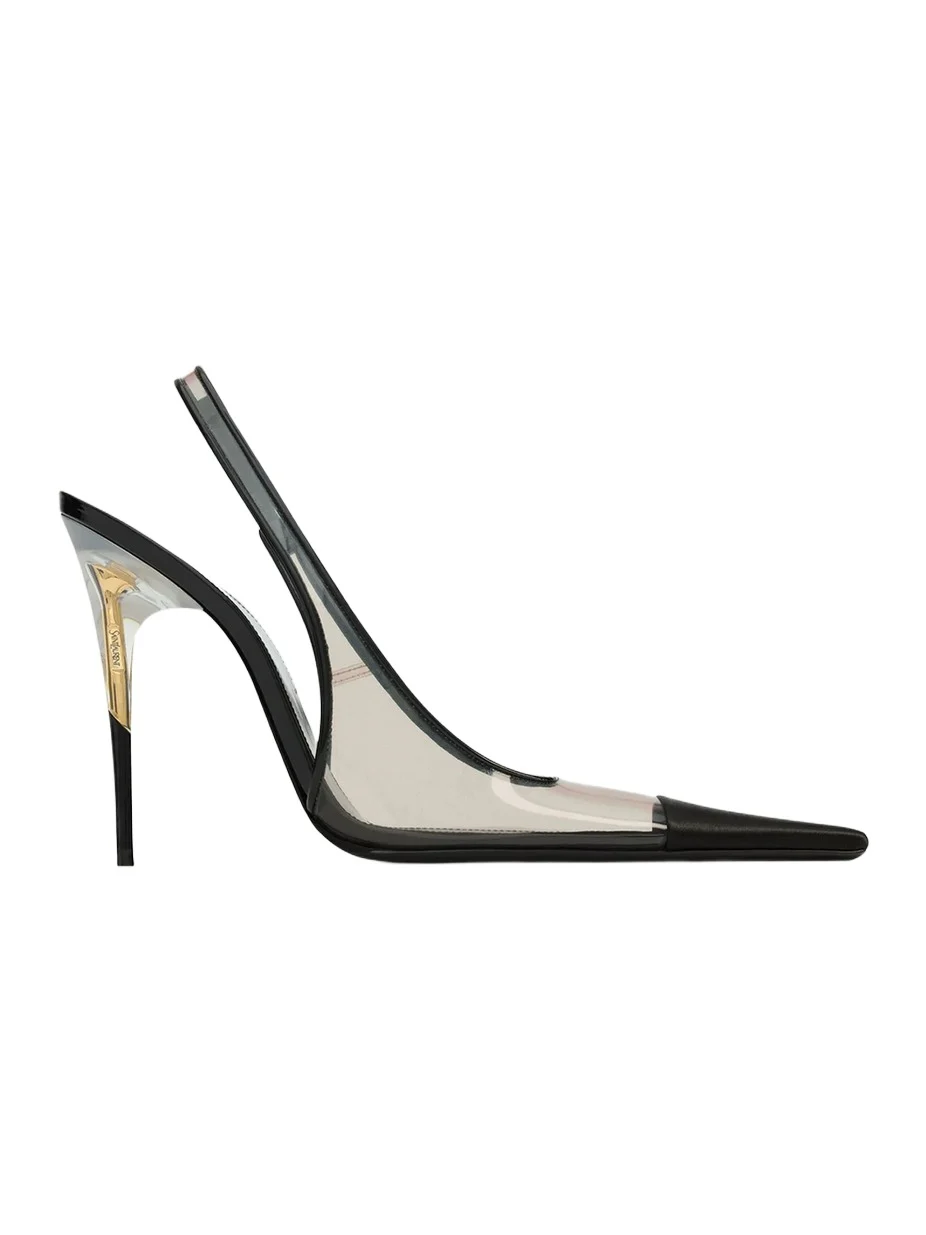 Saint Laurent Women's Romy Slingback Pumps in TPU, Satin and Patent Leather - Ivory Black