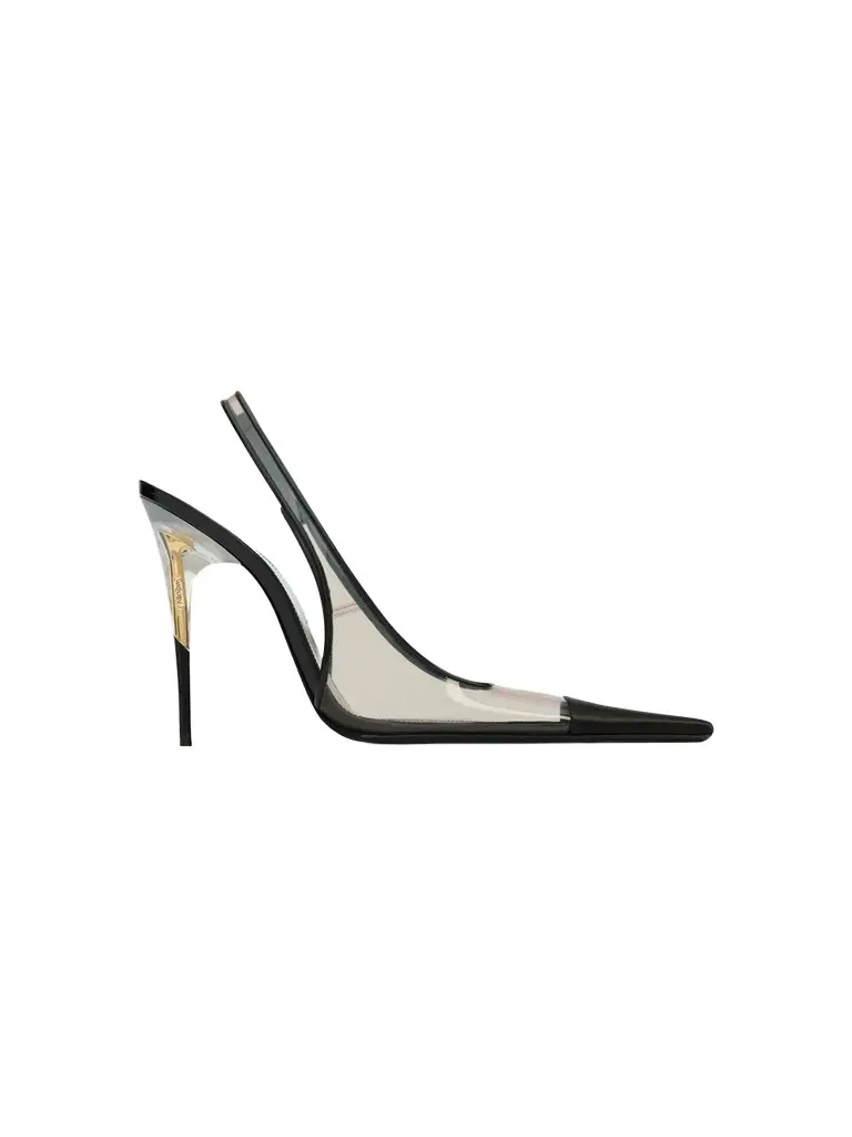 Women's Romy Slingback Pumps in TPU, Satin and Patent Leather - Ivory Black Women's Romy Slingback Pumps in TPU, Satin and Patent Leather - Ivory Black