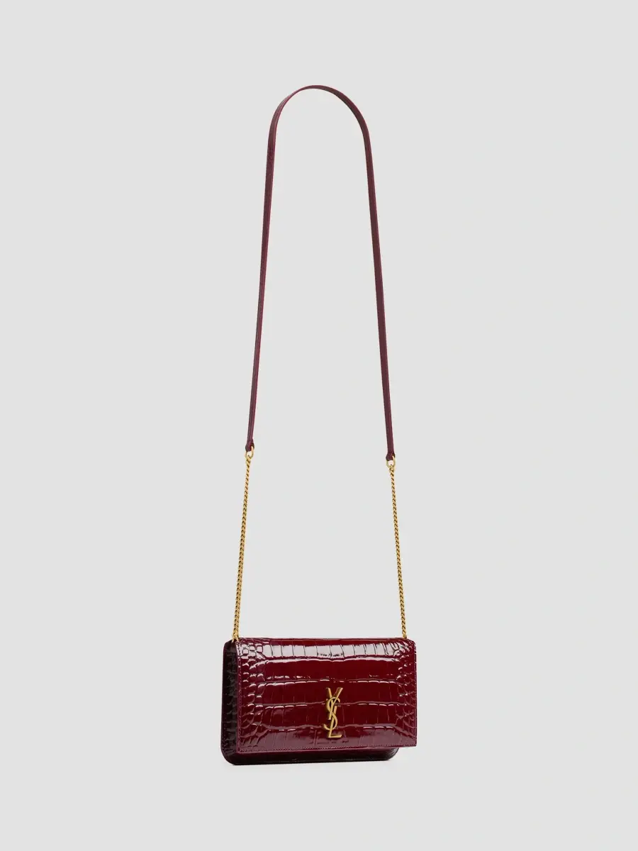 Saint Laurent Women's Cassandre Phone Holder in Crocodile-Embossed Patent Leather | Thumbnail 5