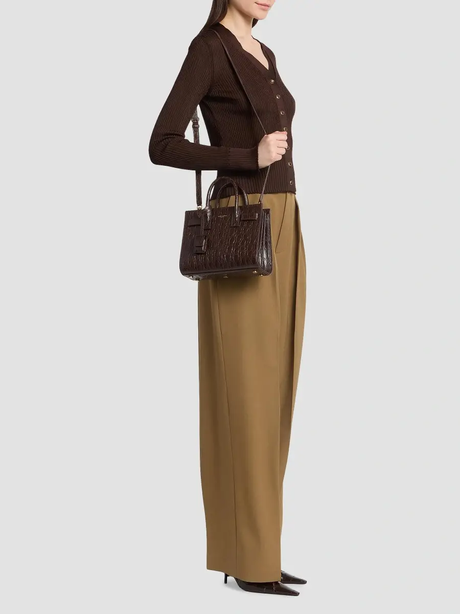 Saint Laurent Women's Sac De Jour Top Handle Bag in Crocodile-Embossed Leather - Easy Brown | Thumbnail 2 Saint Laurent Women's Sac De Jour Top Handle Bag in Crocodile-Embossed Leather - Easy Brown | Thumbnail 2