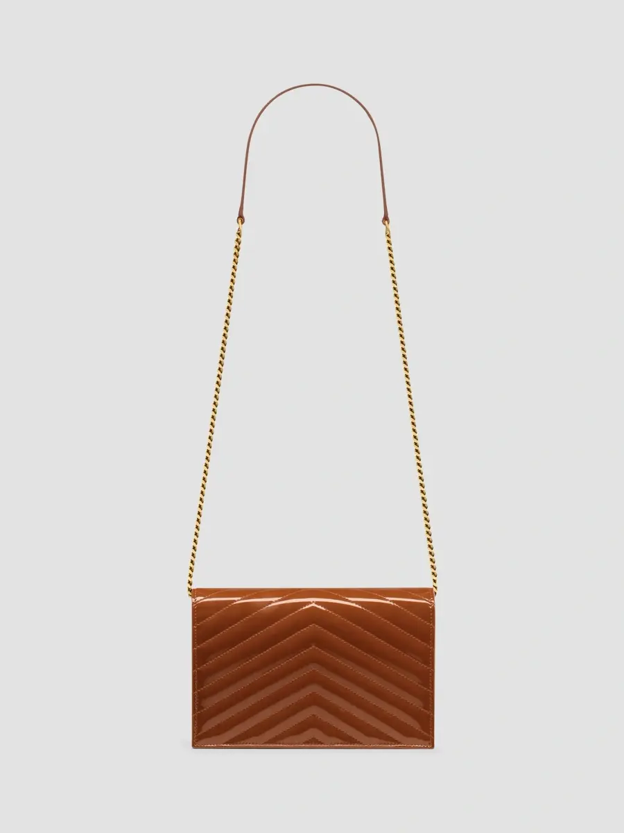 Saint Laurent Women's Cassandre Envelope Chain Wallet in Patent Leather - Glazed Brown | Thumbnail 2 Saint Laurent Women's Cassandre Envelope Chain Wallet in Patent Leather - Glazed Brown | Thumbnail 2