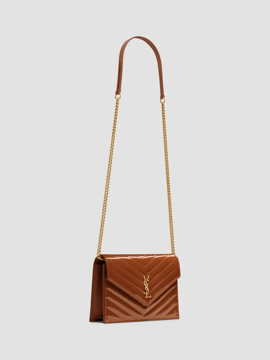 Saint Laurent Women's Cassandre Envelope Chain Wallet in Patent Leather - Glazed Brown | Thumbnail 5 Saint Laurent Women's Cassandre Envelope Chain Wallet in Patent Leather - Glazed Brown | Thumbnail 5