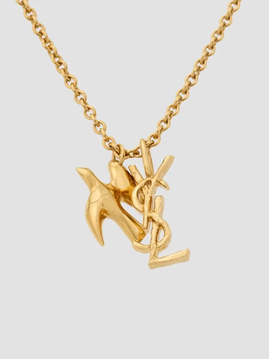 Saint Laurent Women's Cassandre Dove Necklace in Brass - Patinated Gold | Thumbnail 2