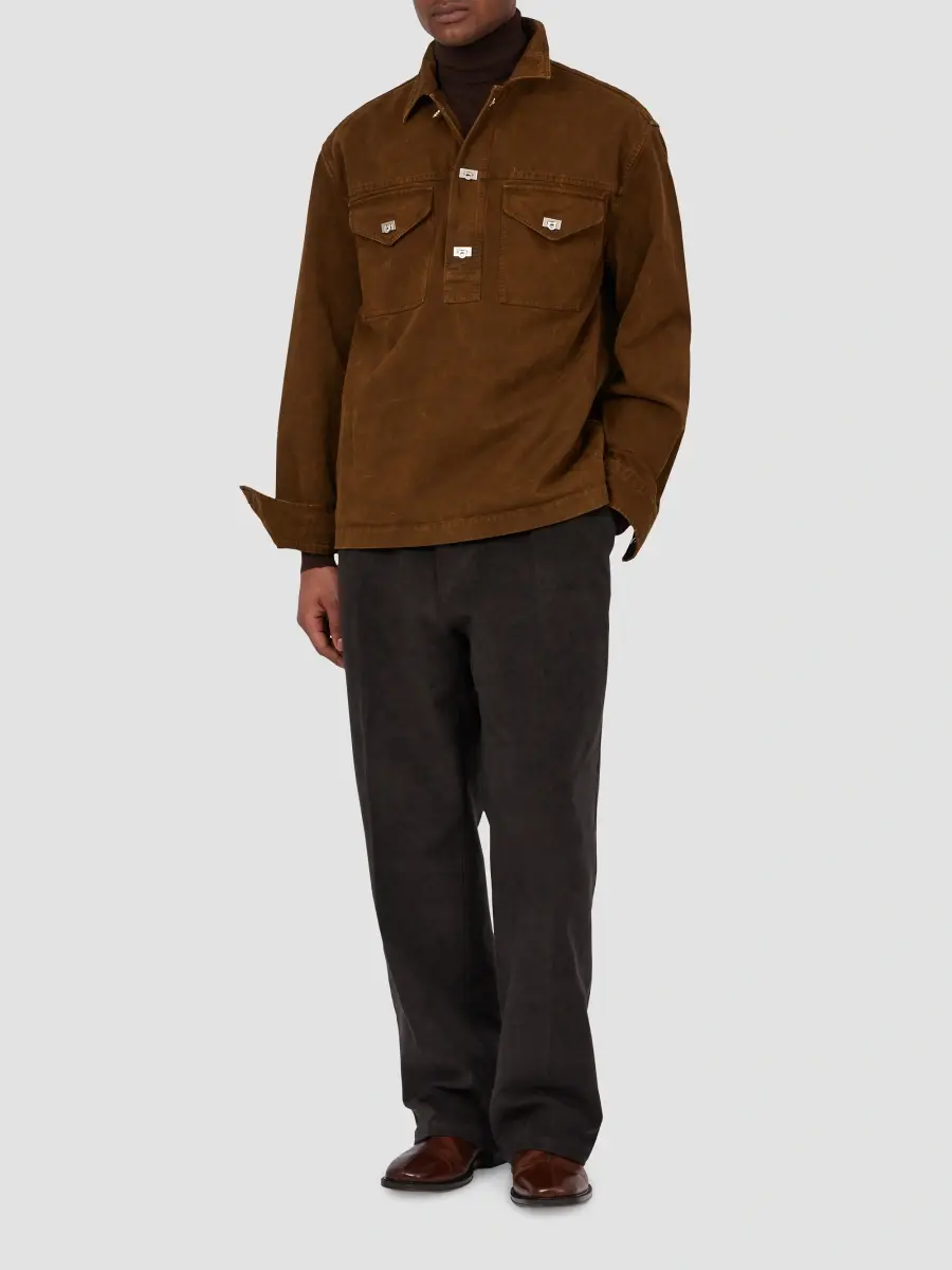 Ferragamo Men's Workwear Garment-Dyed Cotton-Gabardine Long-Sleeve Shirt | Thumbnail 2