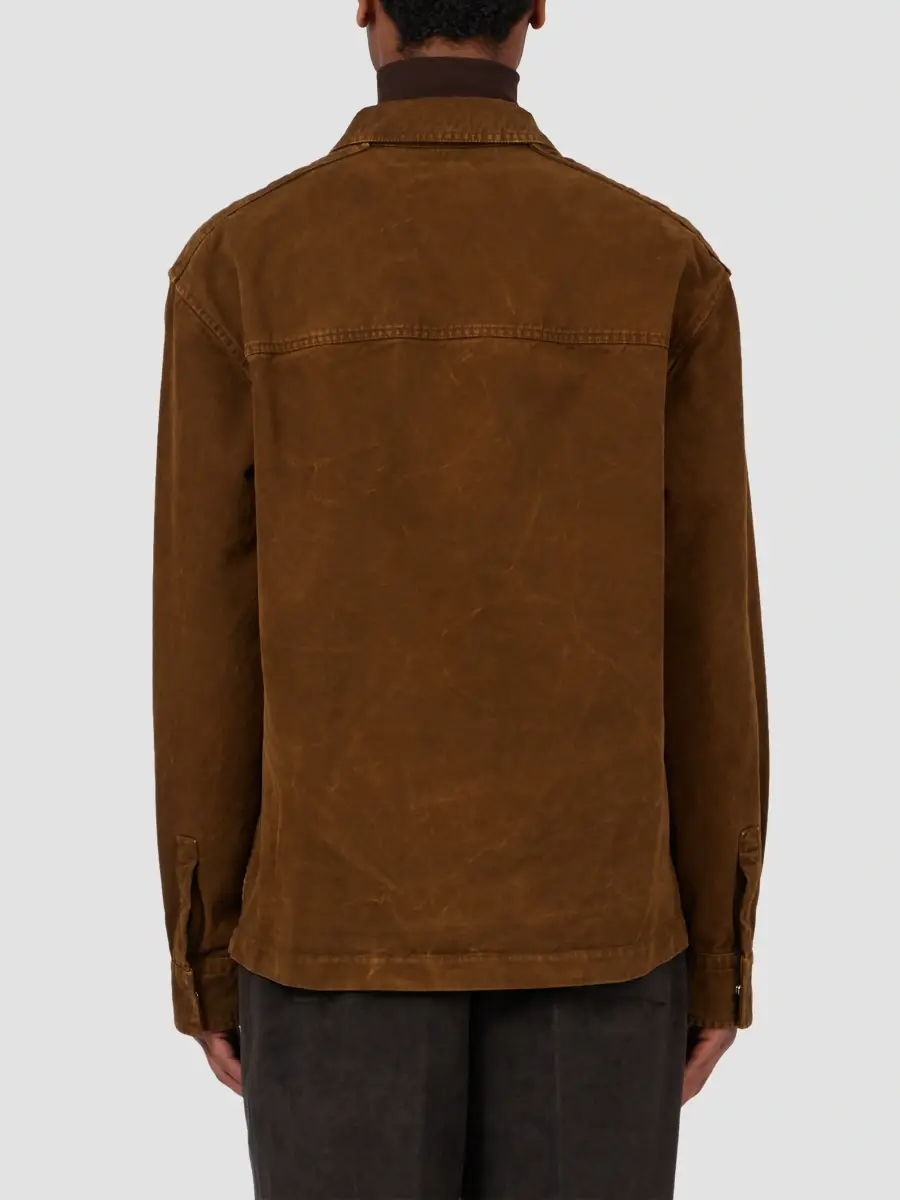 Ferragamo Men's Workwear Garment-Dyed Cotton-Gabardine Long-Sleeve Shirt | Thumbnail 3