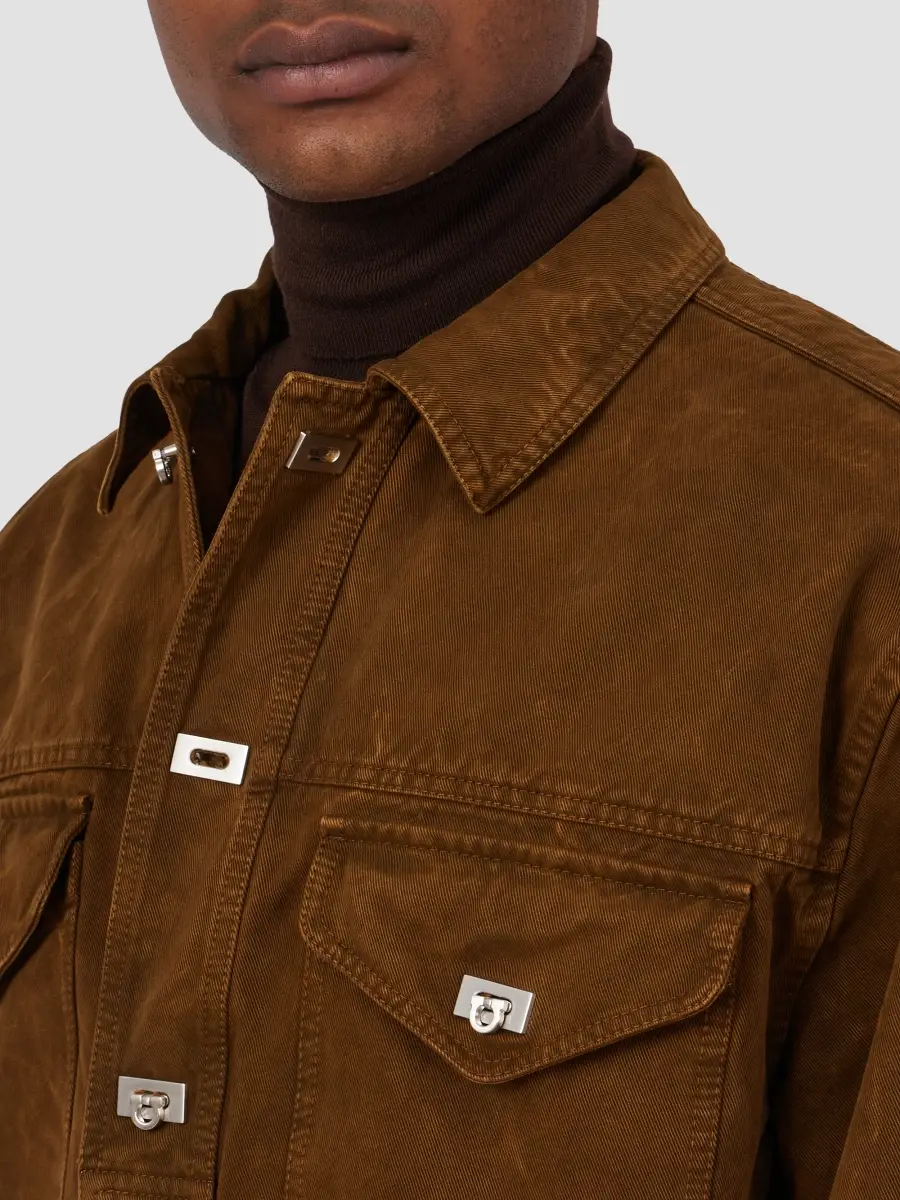 Ferragamo Men's Workwear Garment-Dyed Cotton-Gabardine Long-Sleeve Shirt | Thumbnail 4
