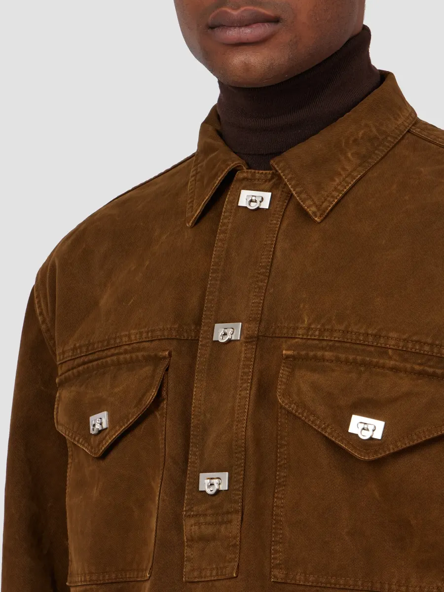Ferragamo Men's Workwear Garment-Dyed Cotton-Gabardine Long-Sleeve Shirt | Thumbnail 5