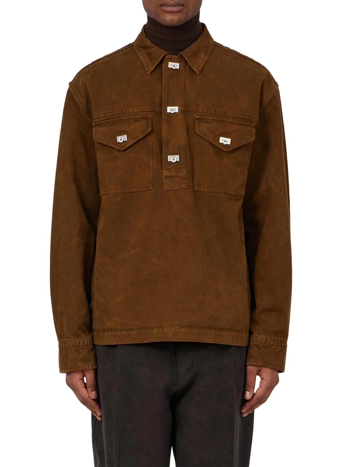 Ferragamo Men's Workwear Garment-Dyed Cotton-Gabardine Long-Sleeve Shirt