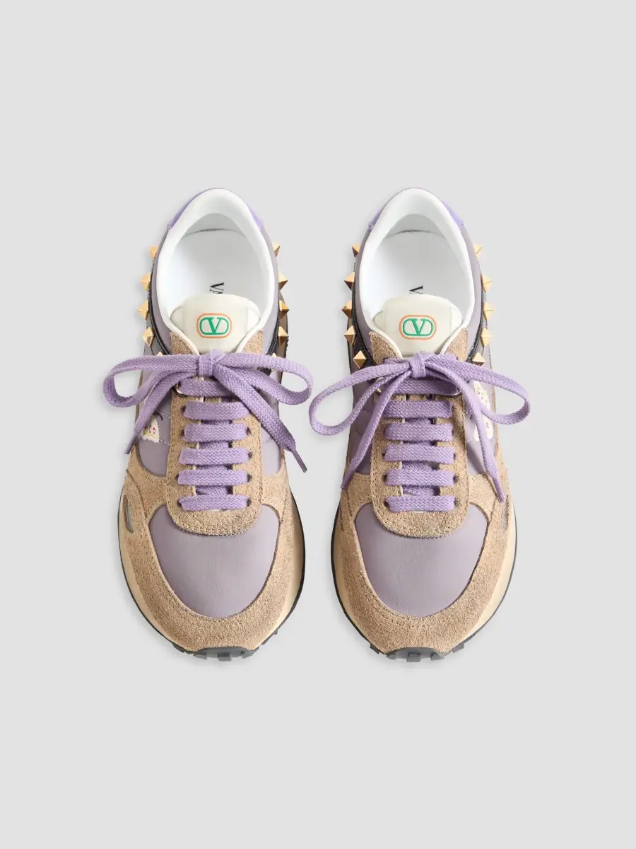 Valentino Women's Stud Up Sneaker in Split Leather and Nylon with Butterfly Embroidery - Lilac Multicolor | Thumbnail 3 Valentino Women's Stud Up Sneaker in Split Leather and Nylon with Butterfly Embroidery - Lilac Multicolor | Thumbnail 3