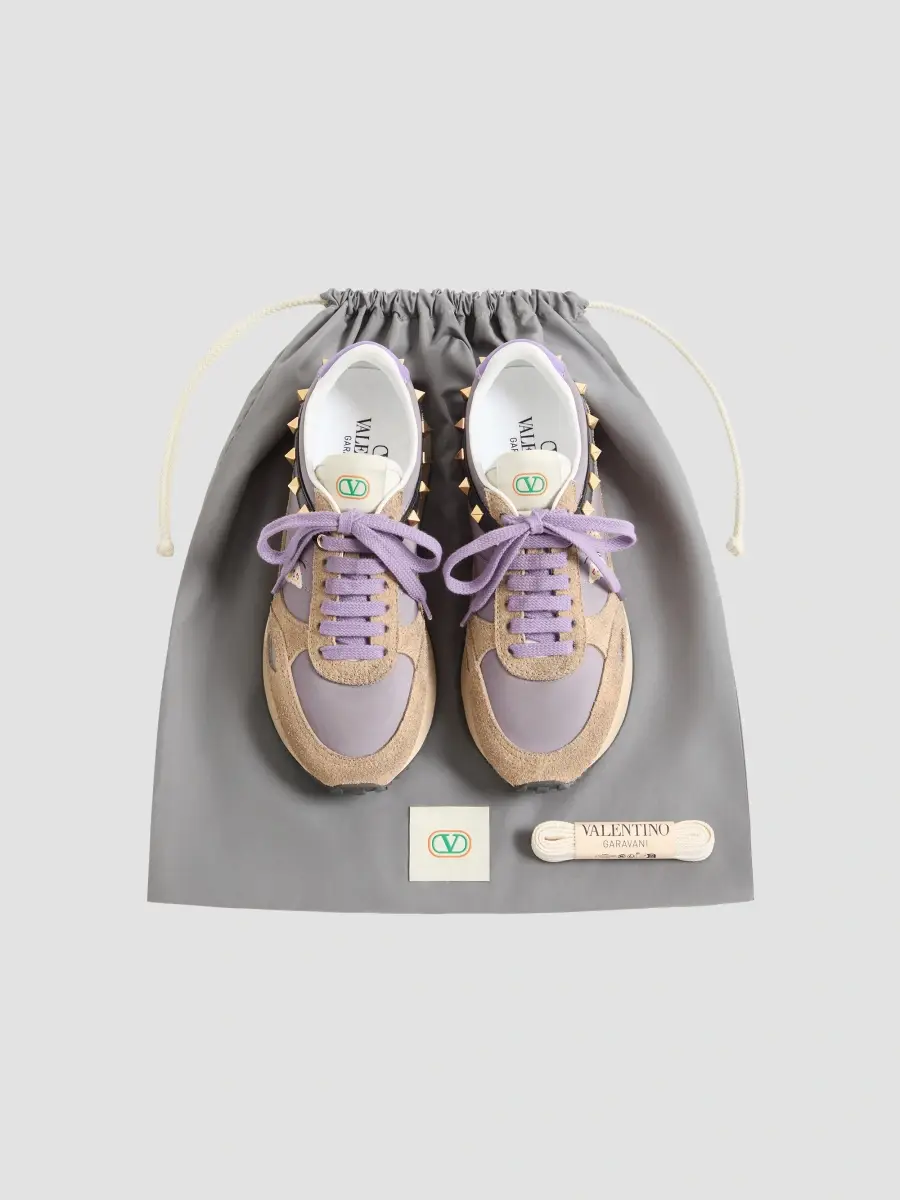 Valentino Women's Stud Up Sneaker in Split Leather and Nylon with Butterfly Embroidery - Lilac Multicolor | Thumbnail 6 Valentino Women's Stud Up Sneaker in Split Leather and Nylon with Butterfly Embroidery - Lilac Multicolor | Thumbnail 6