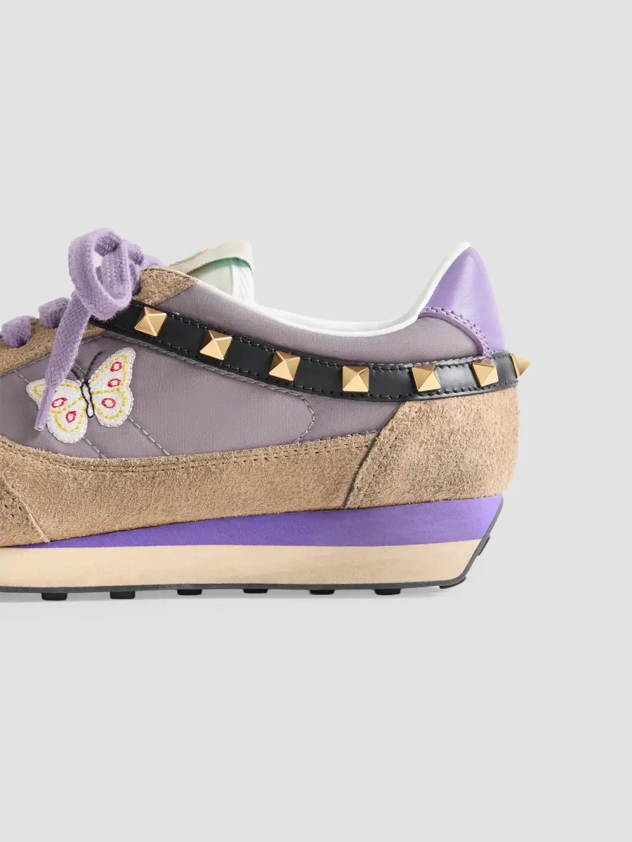 Valentino Women's Stud Up Sneaker in Split Leather and Nylon with Butterfly Embroidery - Lilac Multicolor | Thumbnail 7 Valentino Women's Stud Up Sneaker in Split Leather and Nylon with Butterfly Embroidery - Lilac Multicolor | Thumbnail 7