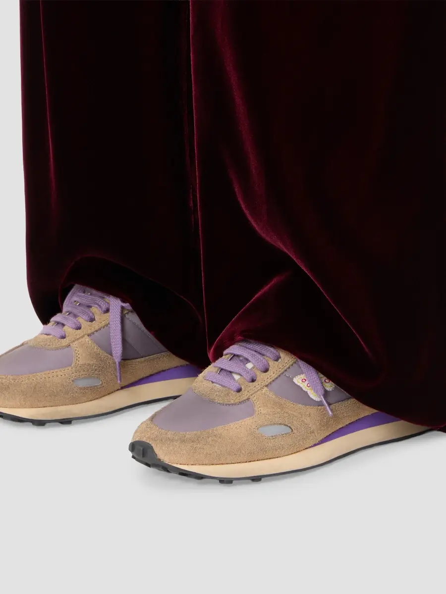Valentino Women's Stud Up Sneaker in Split Leather and Nylon with Butterfly Embroidery - Lilac Multicolor | Thumbnail 8 Valentino Women's Stud Up Sneaker in Split Leather and Nylon with Butterfly Embroidery - Lilac Multicolor | Thumbnail 8