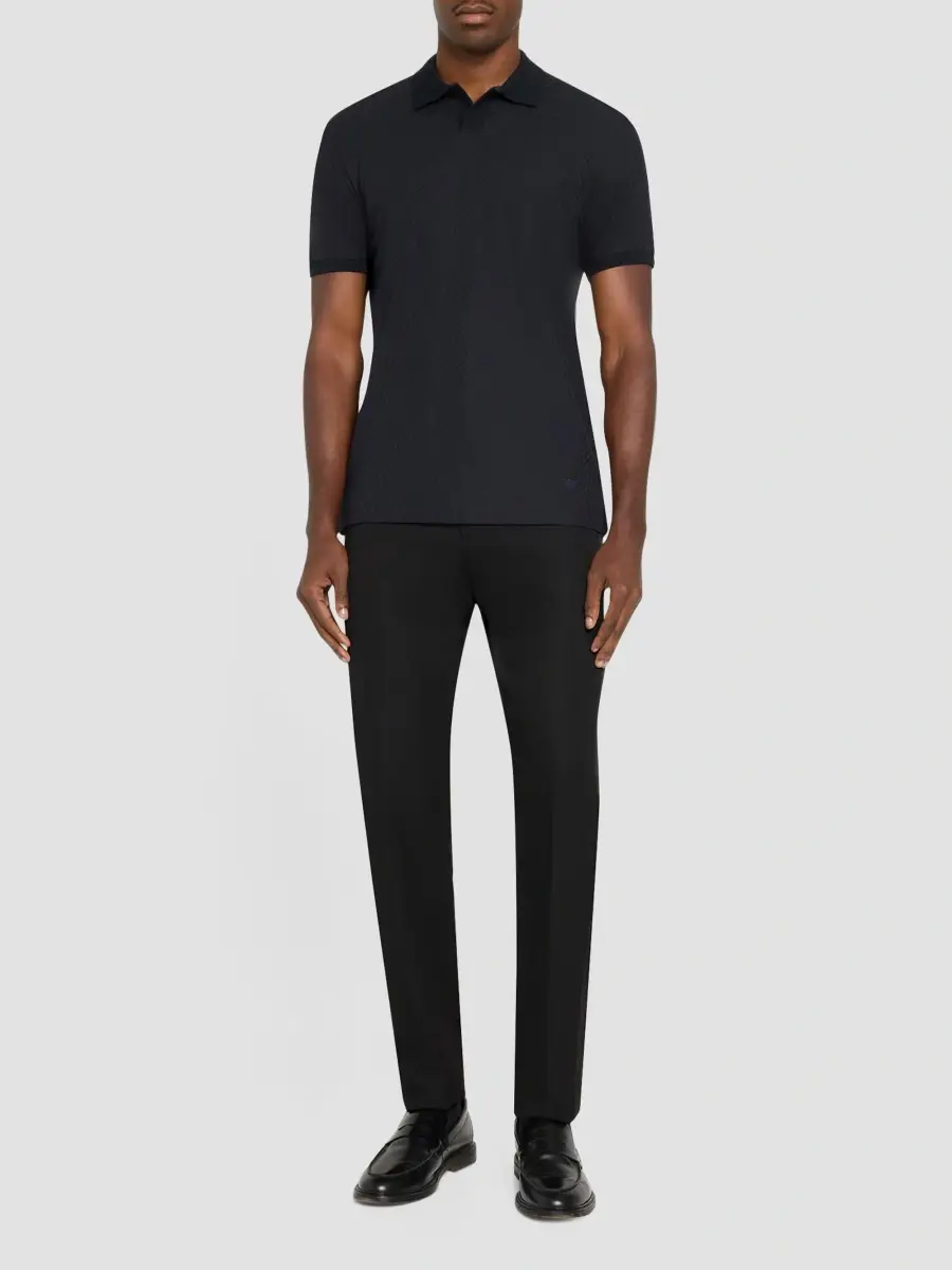 Emporio Armani Men's Micro Chevron Jacquard Polo Shirt | Thumbnail 2 Emporio Armani Men's Micro Chevron Jacquard Polo Shirt | Thumbnail 2