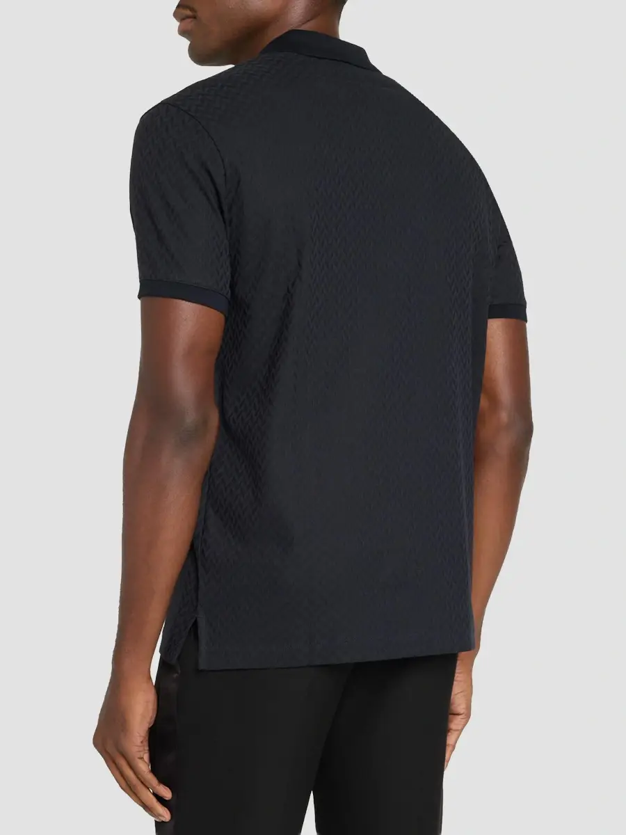 Emporio Armani Men's Micro Chevron Jacquard Polo Shirt | Thumbnail 3 Emporio Armani Men's Micro Chevron Jacquard Polo Shirt | Thumbnail 3