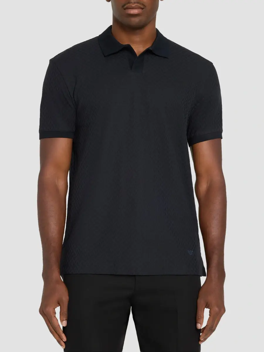 Emporio Armani Men's Micro Chevron Jacquard Polo Shirt | Thumbnail 4 Emporio Armani Men's Micro Chevron Jacquard Polo Shirt | Thumbnail 4