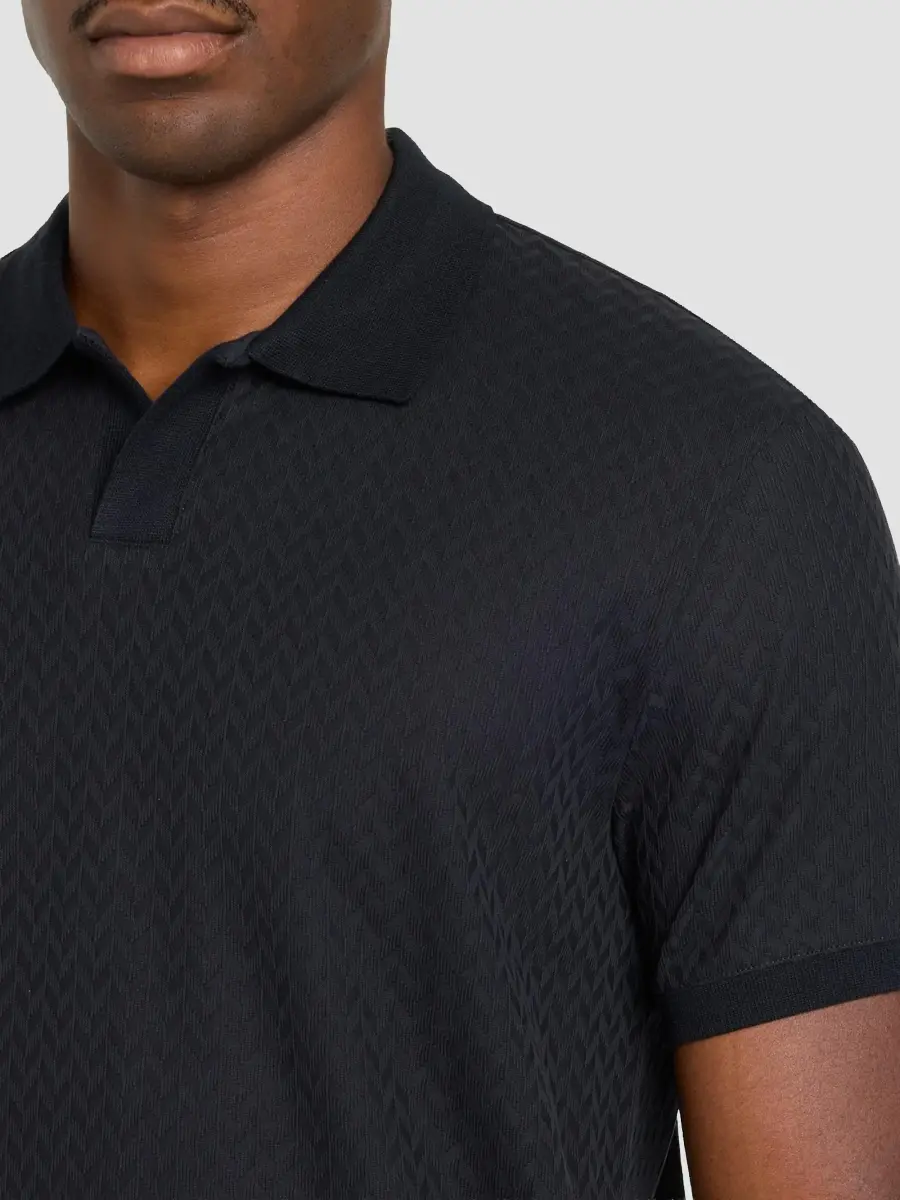 Emporio Armani Men's Micro Chevron Jacquard Polo Shirt | Thumbnail 5 Emporio Armani Men's Micro Chevron Jacquard Polo Shirt | Thumbnail 5