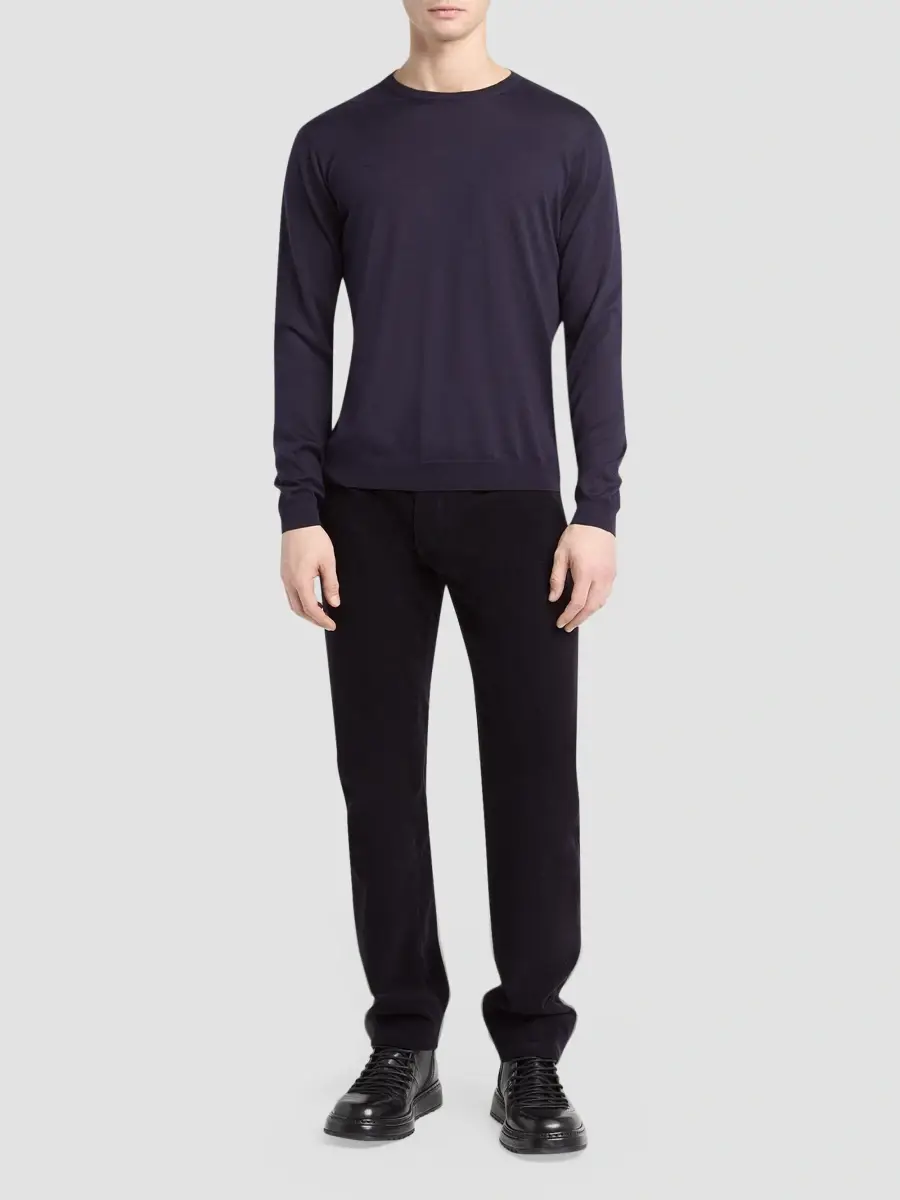 Giorgio Armani Men's Silk-Cotton Crewneck Long-Sleeve Top | Thumbnail 2 Giorgio Armani Men's Silk-Cotton Crewneck Long-Sleeve Top | Thumbnail 2