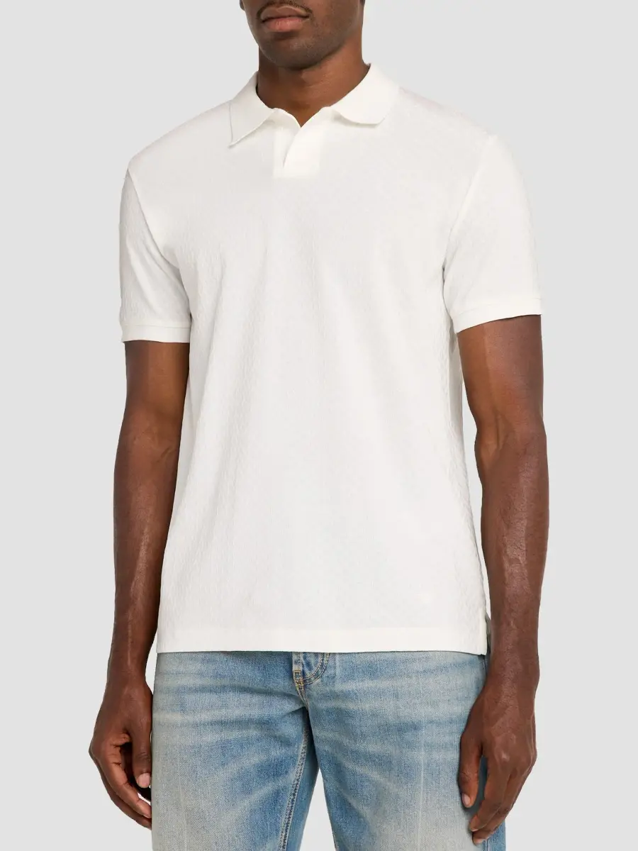 Emporio Armani Men's Micro Chevron Jacquard Polo Shirt | Thumbnail 4 Emporio Armani Men's Micro Chevron Jacquard Polo Shirt | Thumbnail 4