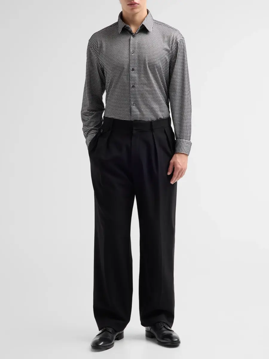 Giorgio Armani Men's Flocked Geo Stretch-Cotton Shirt | Thumbnail 2 Giorgio Armani Men's Flocked Geo Stretch-Cotton Shirt | Thumbnail 2