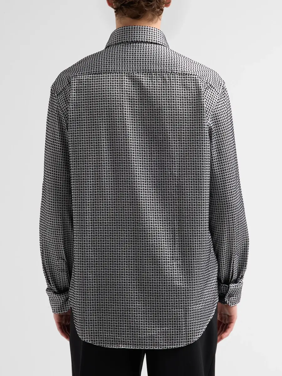 Giorgio Armani Men's Flocked Geo Stretch-Cotton Shirt | Thumbnail 3 Giorgio Armani Men's Flocked Geo Stretch-Cotton Shirt | Thumbnail 3