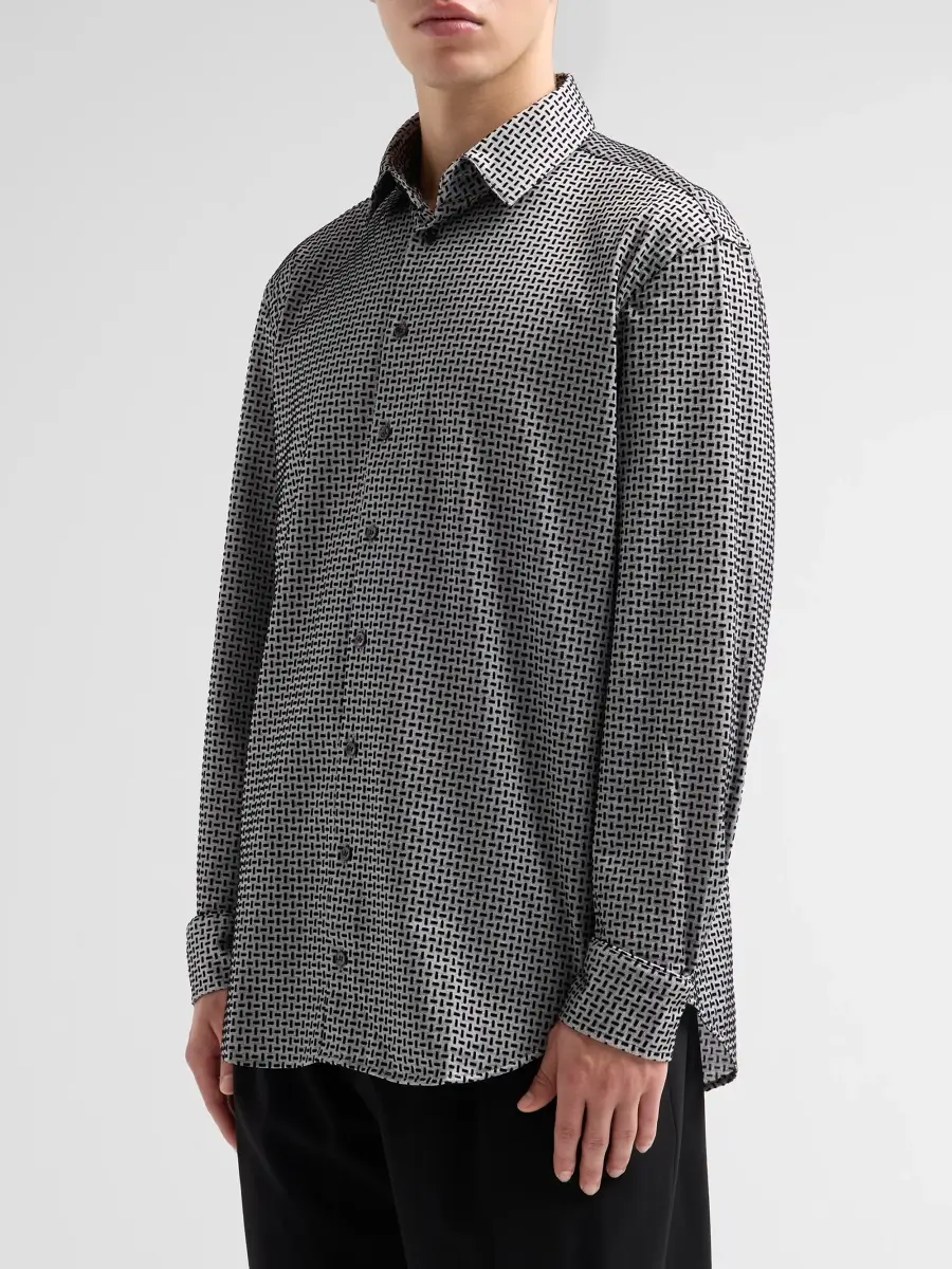 Giorgio Armani Men's Flocked Geo Stretch-Cotton Shirt | Thumbnail 4 Giorgio Armani Men's Flocked Geo Stretch-Cotton Shirt | Thumbnail 4