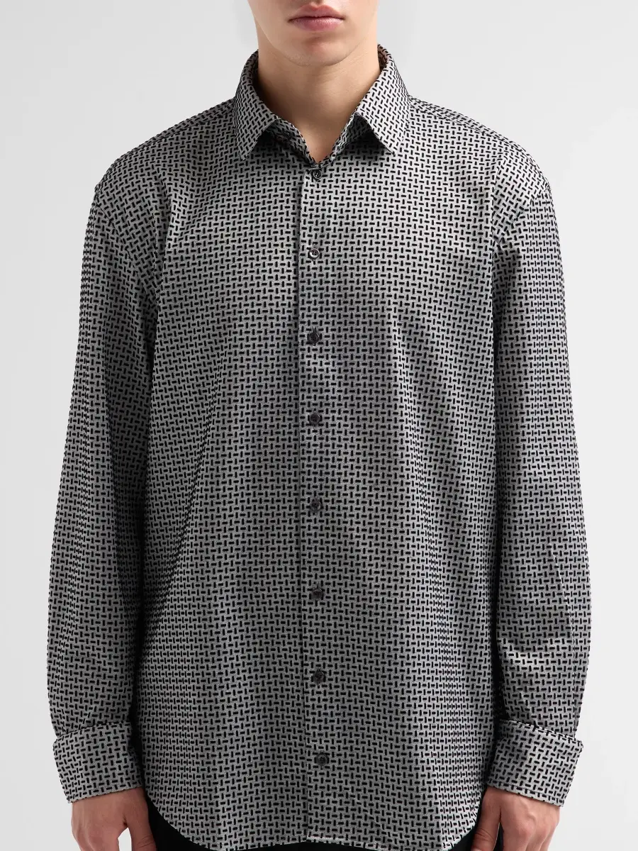 Giorgio Armani Men's Flocked Geo Stretch-Cotton Shirt | Thumbnail 5 Giorgio Armani Men's Flocked Geo Stretch-Cotton Shirt | Thumbnail 5