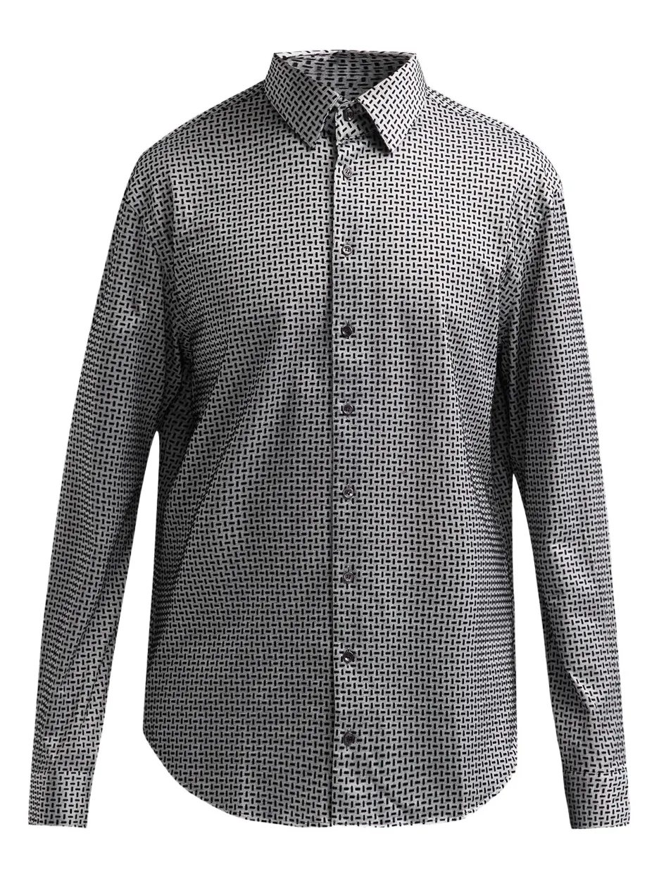 Giorgio Armani Men's Flocked Geo Stretch-Cotton Shirt