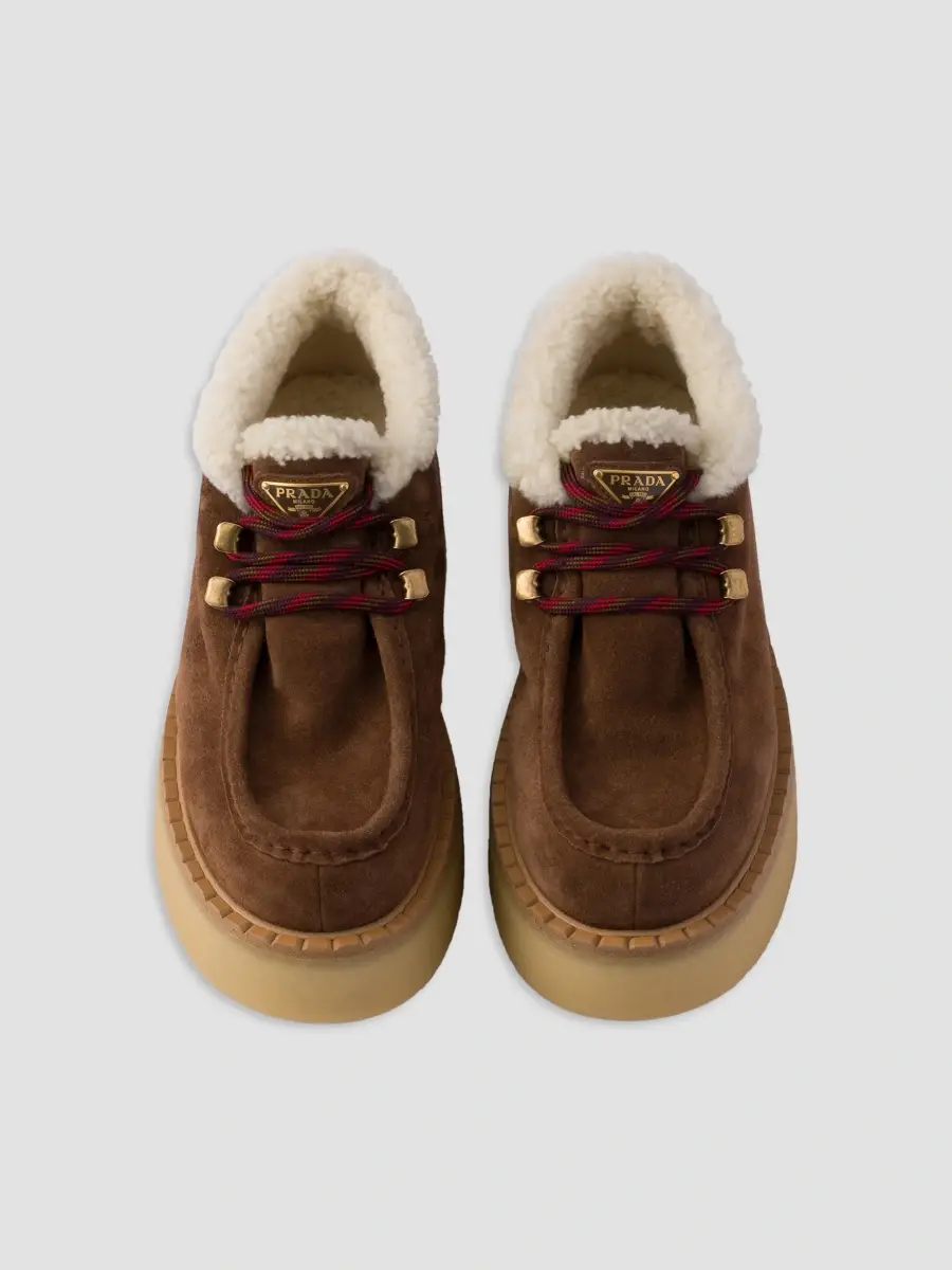 Prada Women's Shearling Lined Suede Booties | Thumbnail 2