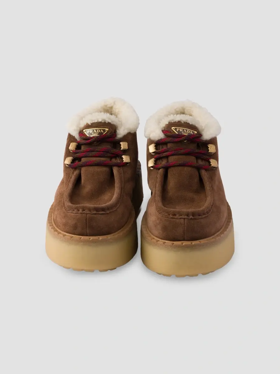 Prada Women's Shearling Lined Suede Booties | Thumbnail 4