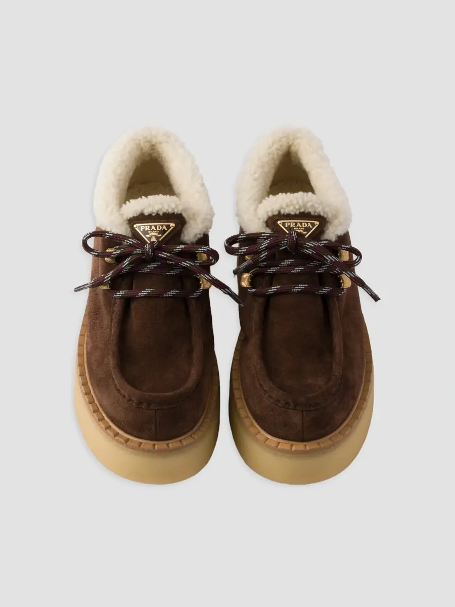 Prada Women's Shearling Lined Suede Booties | Thumbnail 2