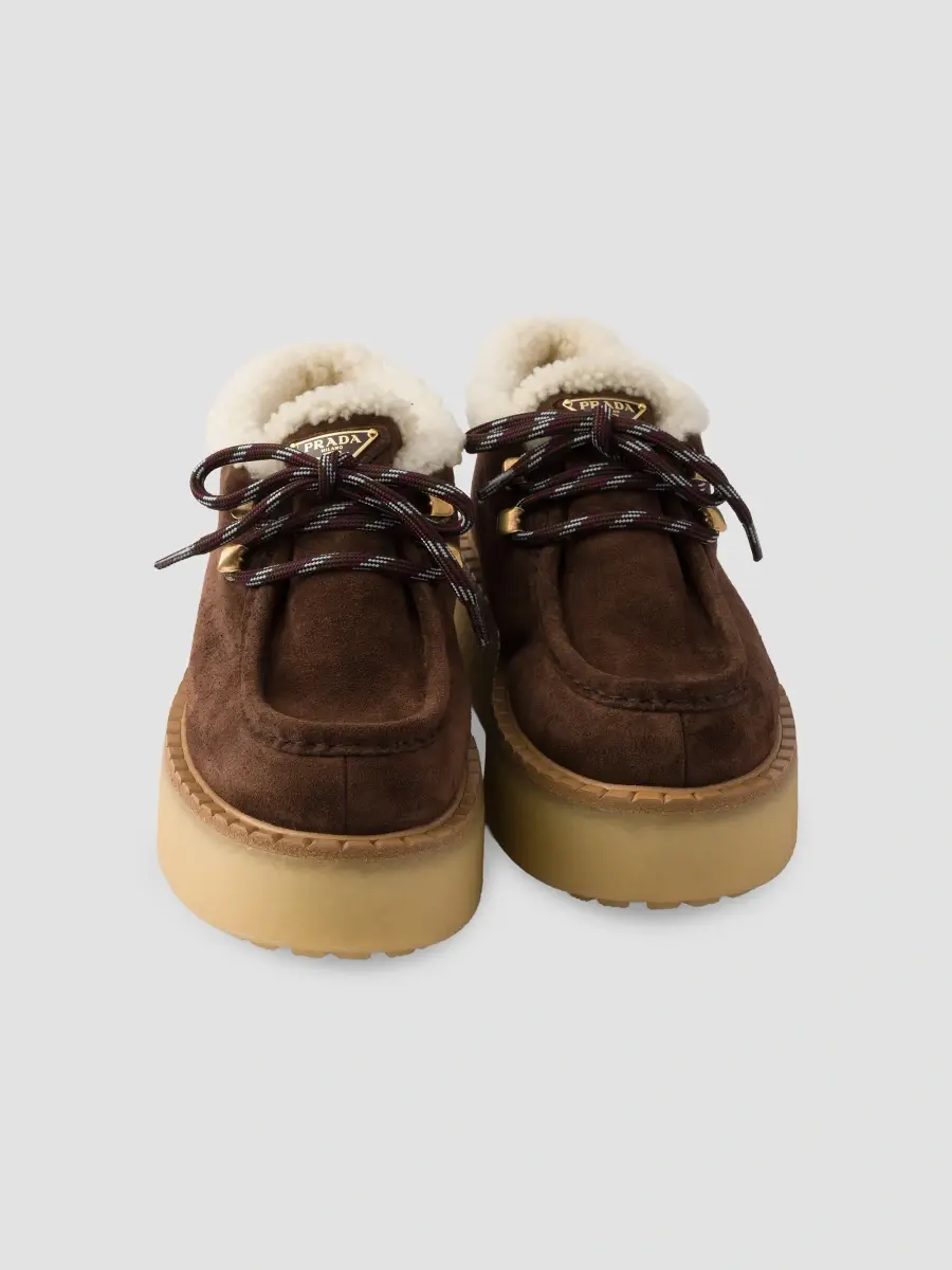 Prada Women's Shearling Lined Suede Booties | Thumbnail 4