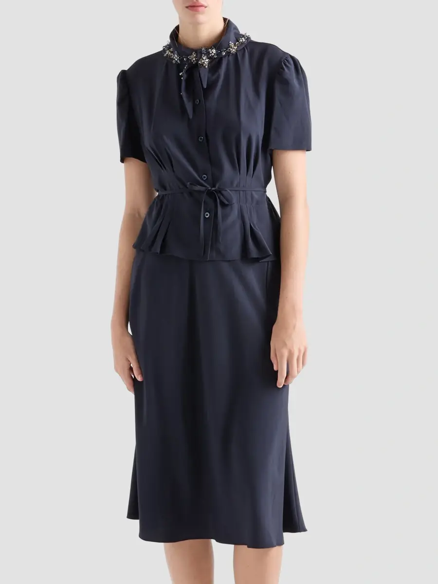 Prada Women's Embroidered Marocain Dress | Thumbnail 2 Prada Women's Embroidered Marocain Dress | Thumbnail 2