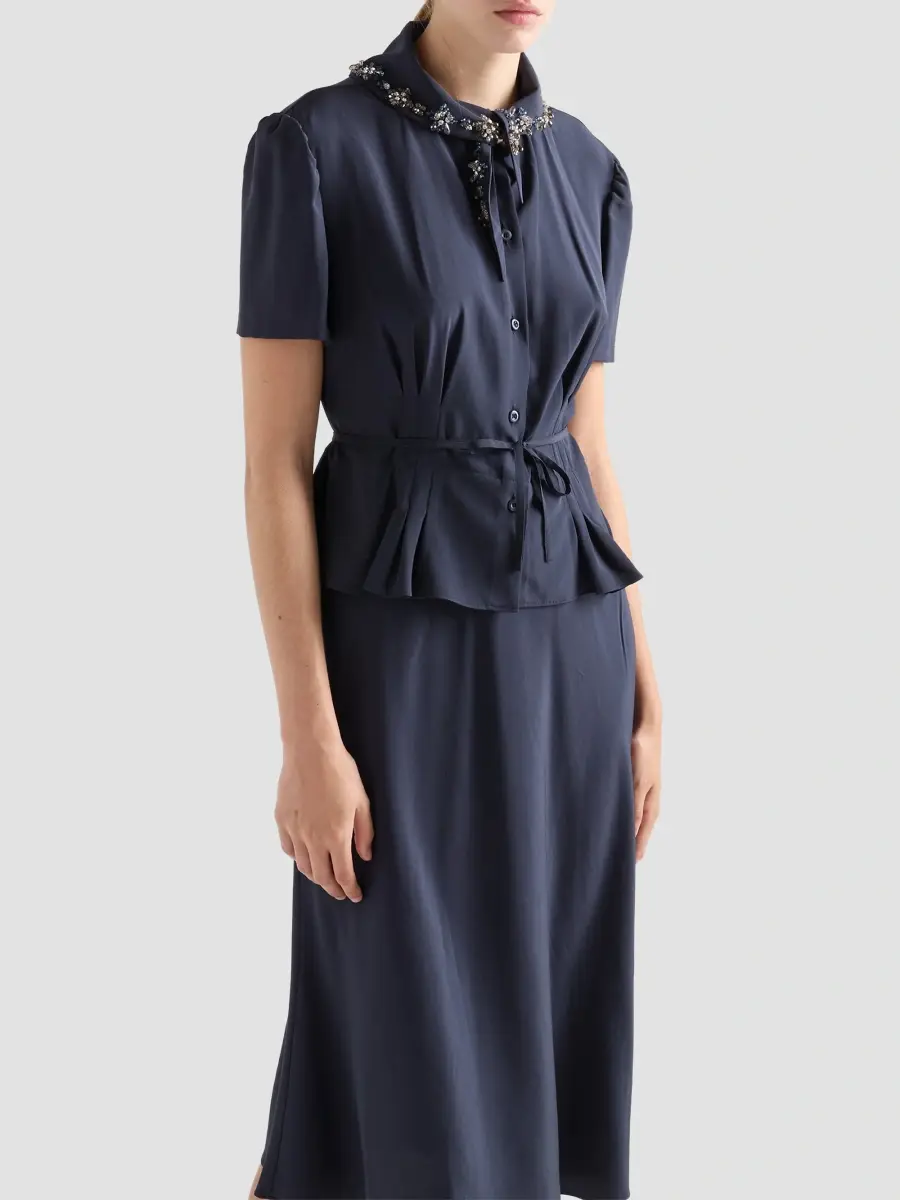 Prada Women's Embroidered Marocain Dress | Thumbnail 4 Prada Women's Embroidered Marocain Dress | Thumbnail 4
