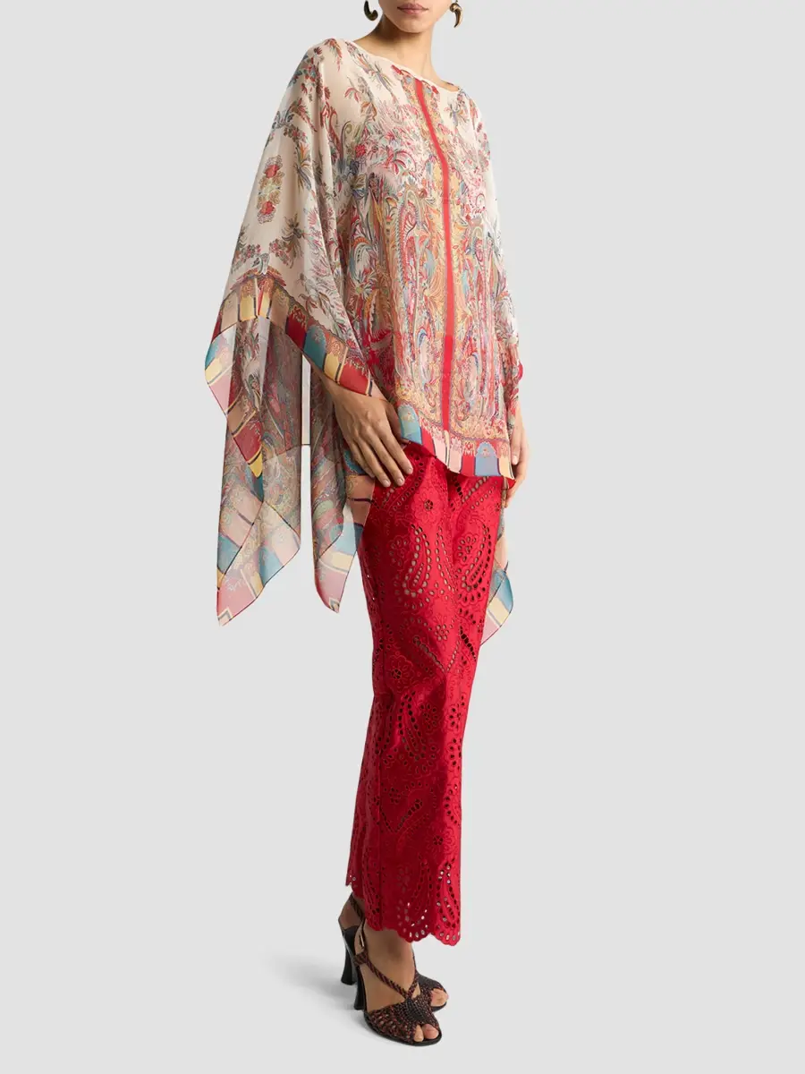 Etro Women's Paisley Foliage Motif Silk Poncho | Thumbnail 2