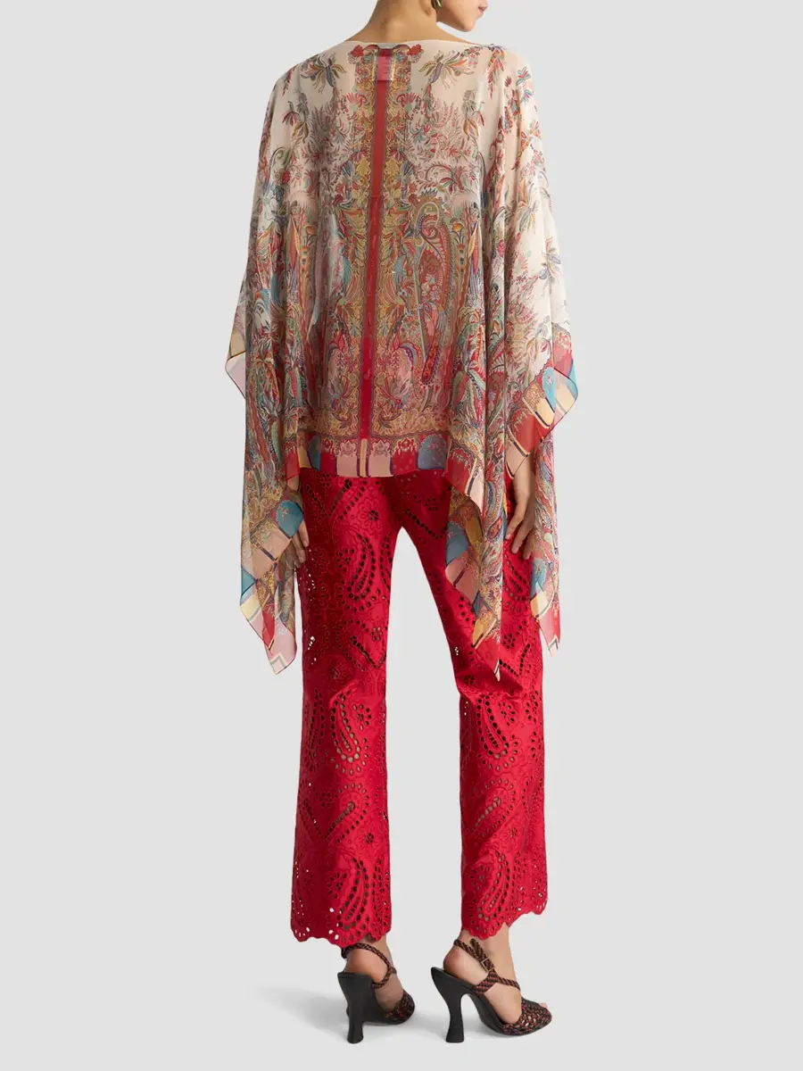 Etro Women's Paisley Foliage Motif Silk Poncho | Thumbnail 3