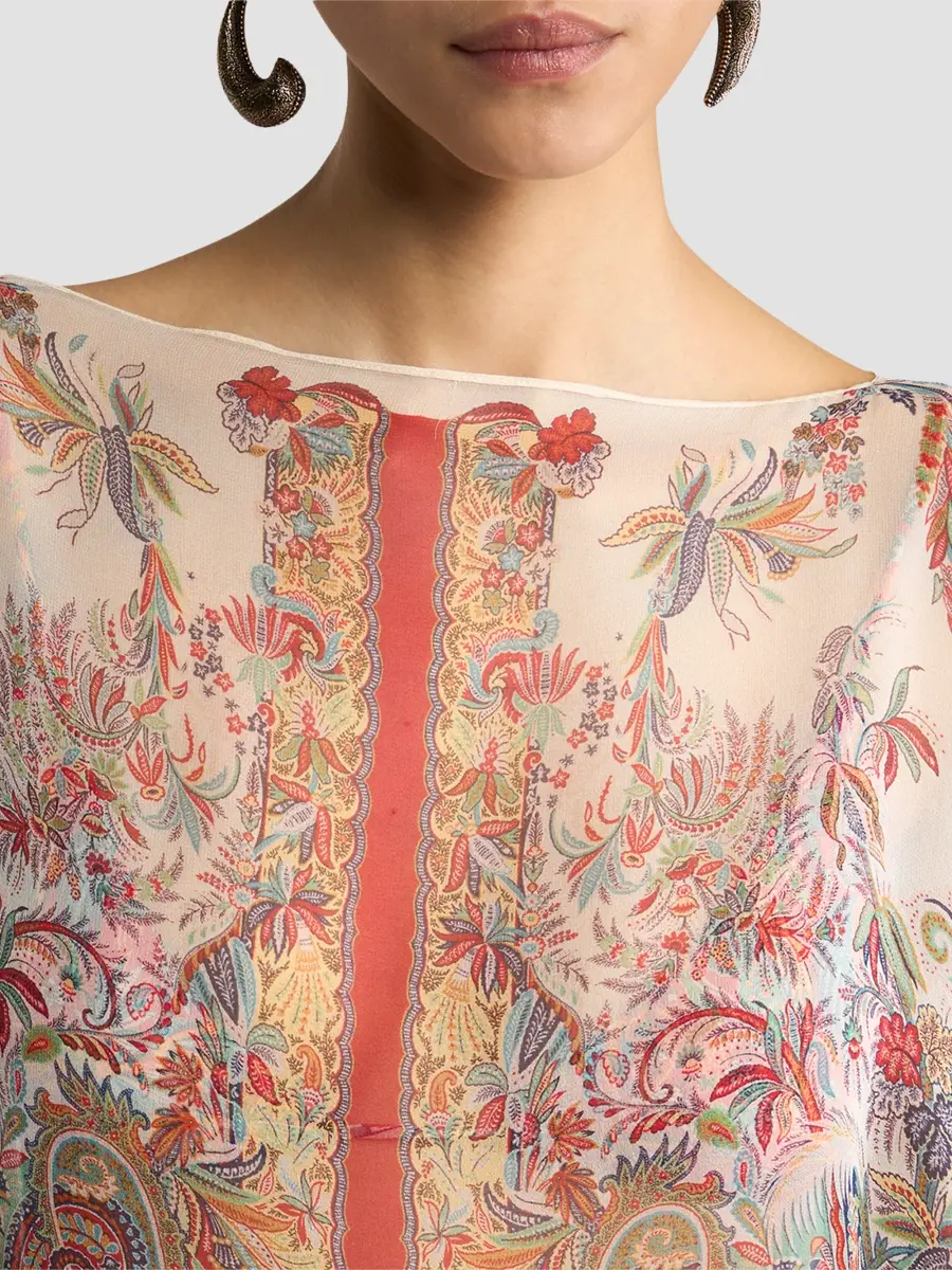 Etro Women's Paisley Foliage Motif Silk Poncho | Thumbnail 4
