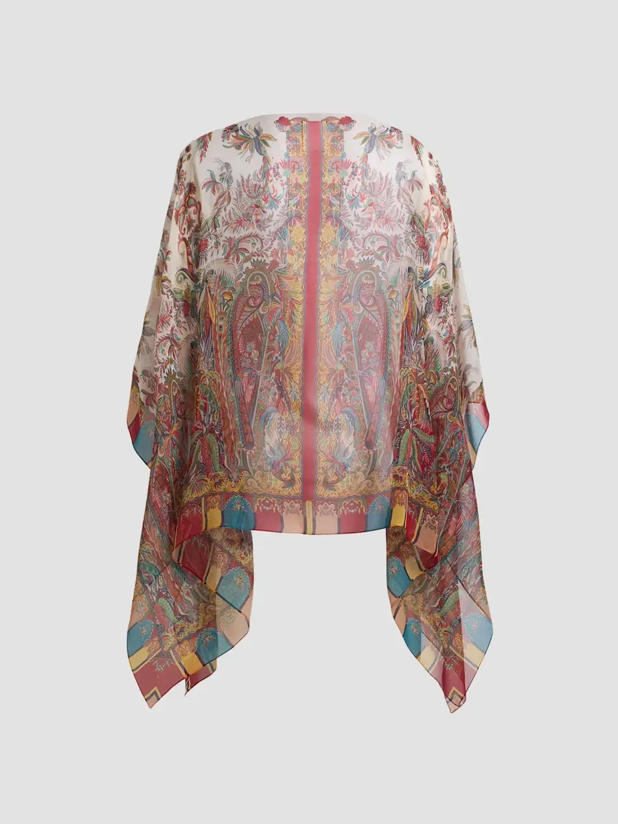 Etro Women's Paisley Foliage Motif Silk Poncho | Thumbnail 5
