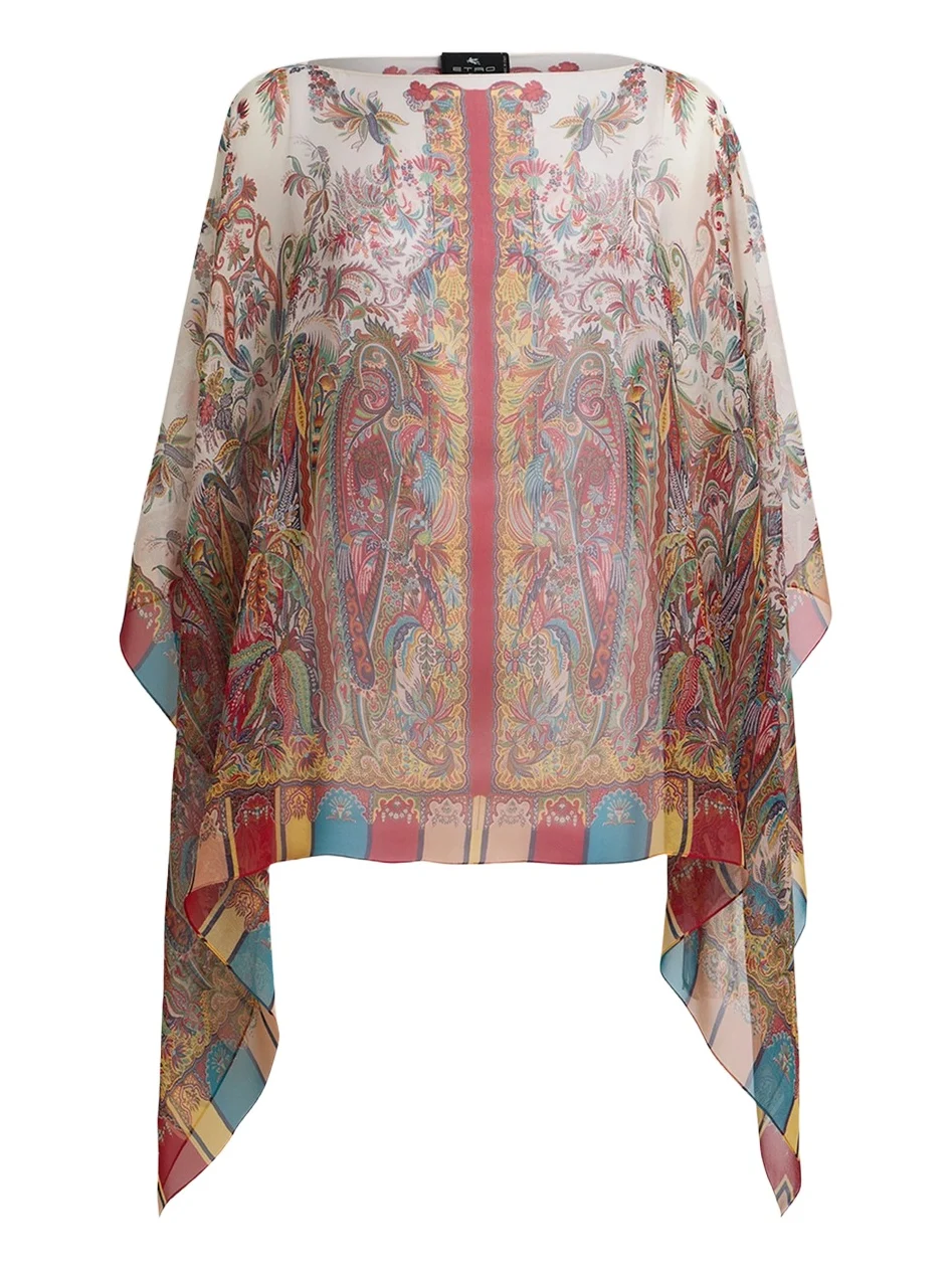 Etro Women's Paisley Foliage Motif Silk Poncho