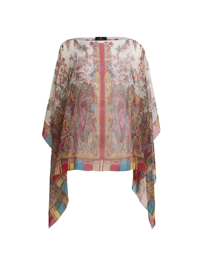 Etro Women's Paisley Foliage Motif Silk Poncho